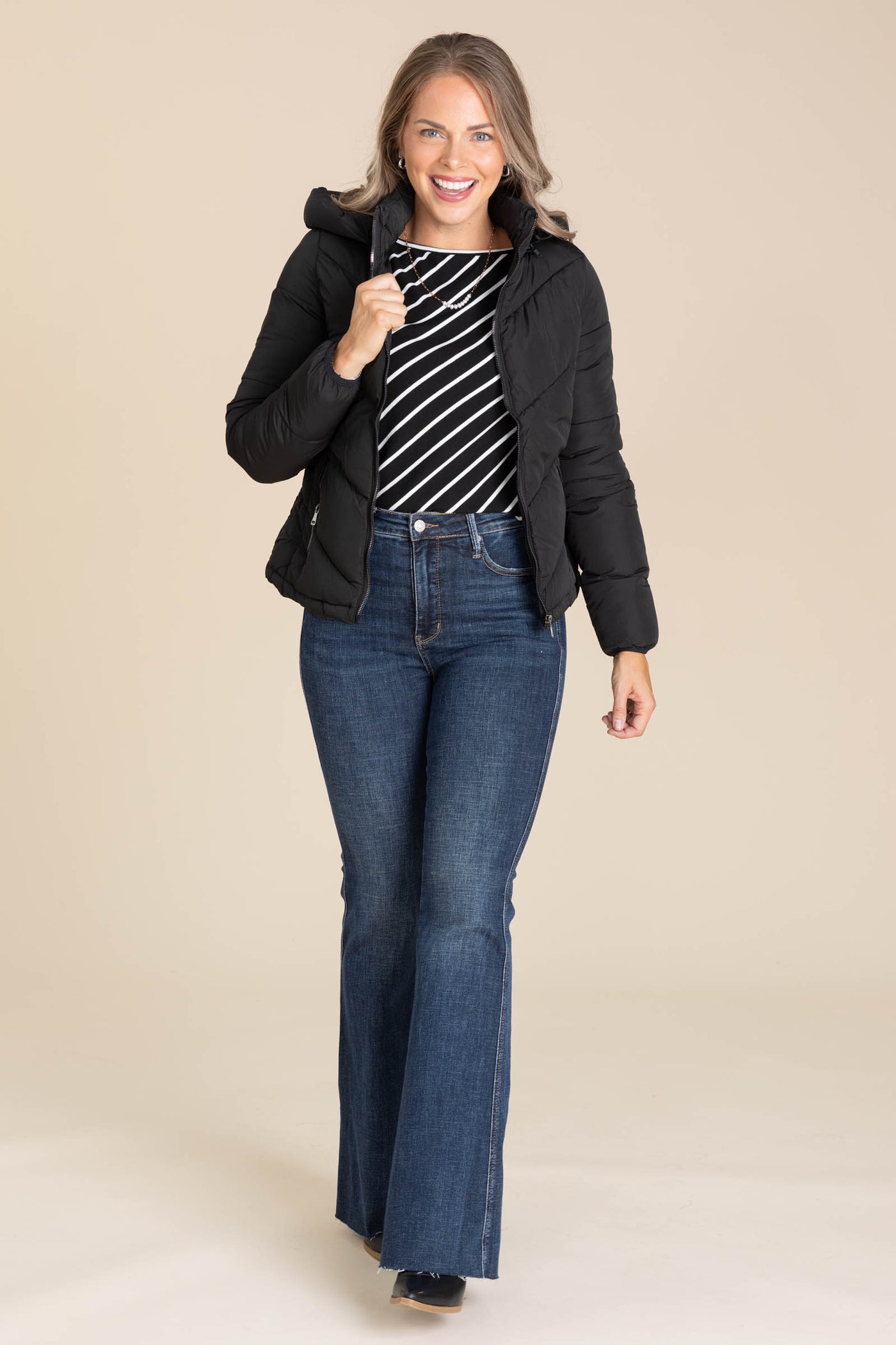 Chevron Puffer Hooded Coats