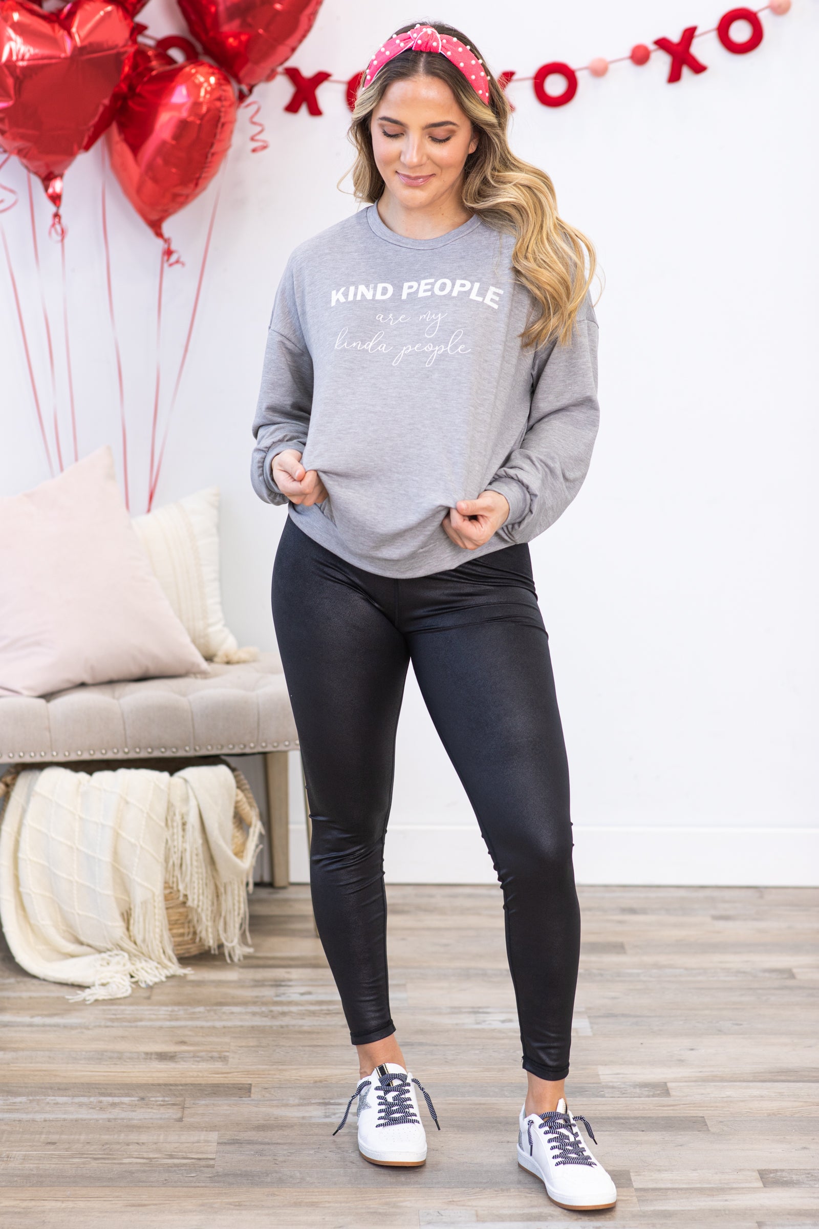 Heather Grey Long Sleeve Graphic Knit Top