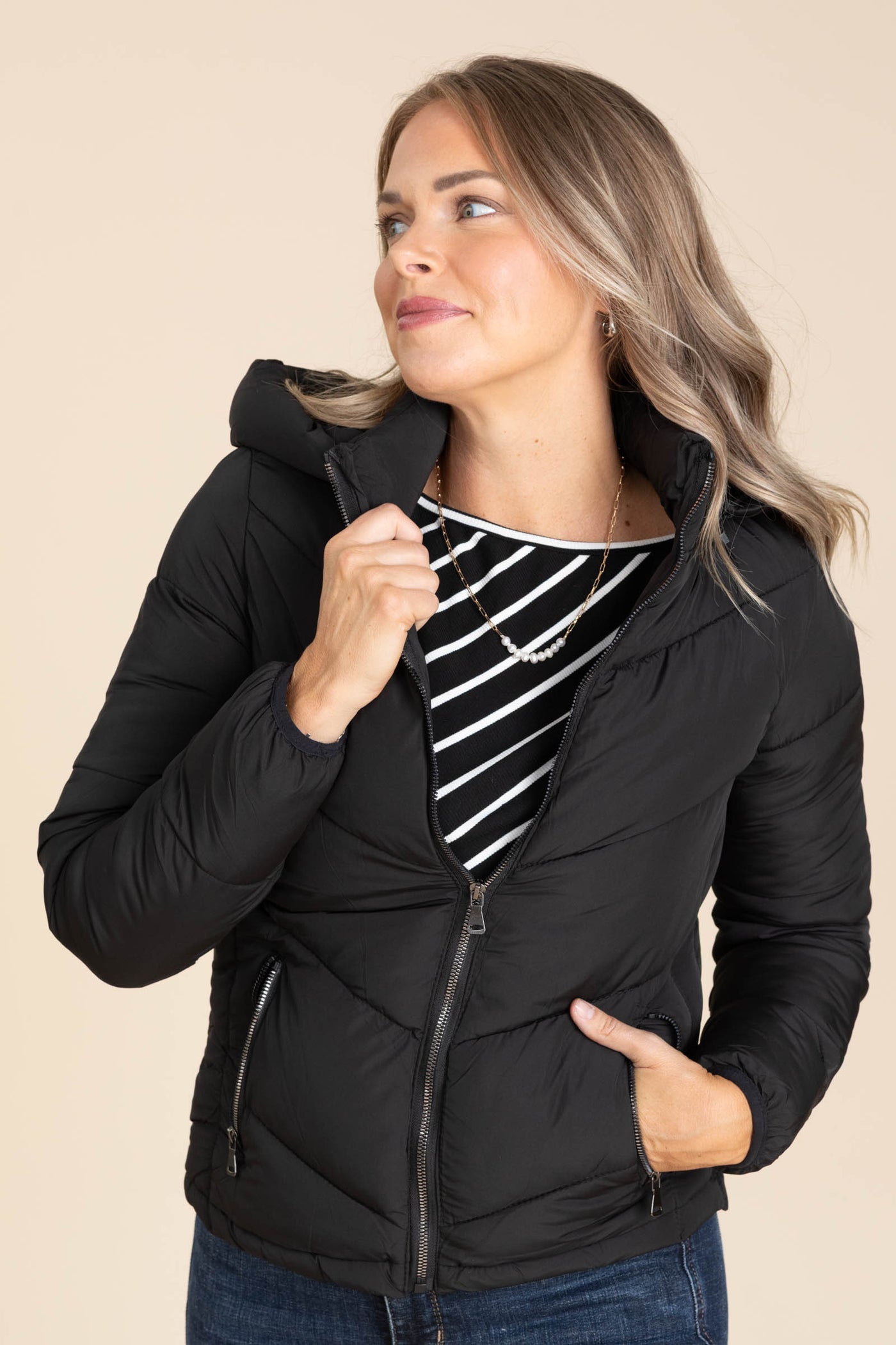 Chevron Puffer Hooded Coats