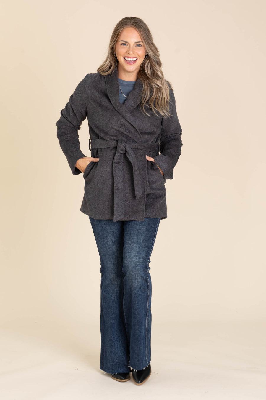 Charcoal Heathered Cozy Wrap Jacket