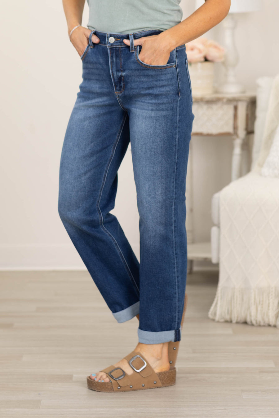 J21 Dark Wash Mid Rise Boyfriend Jeans