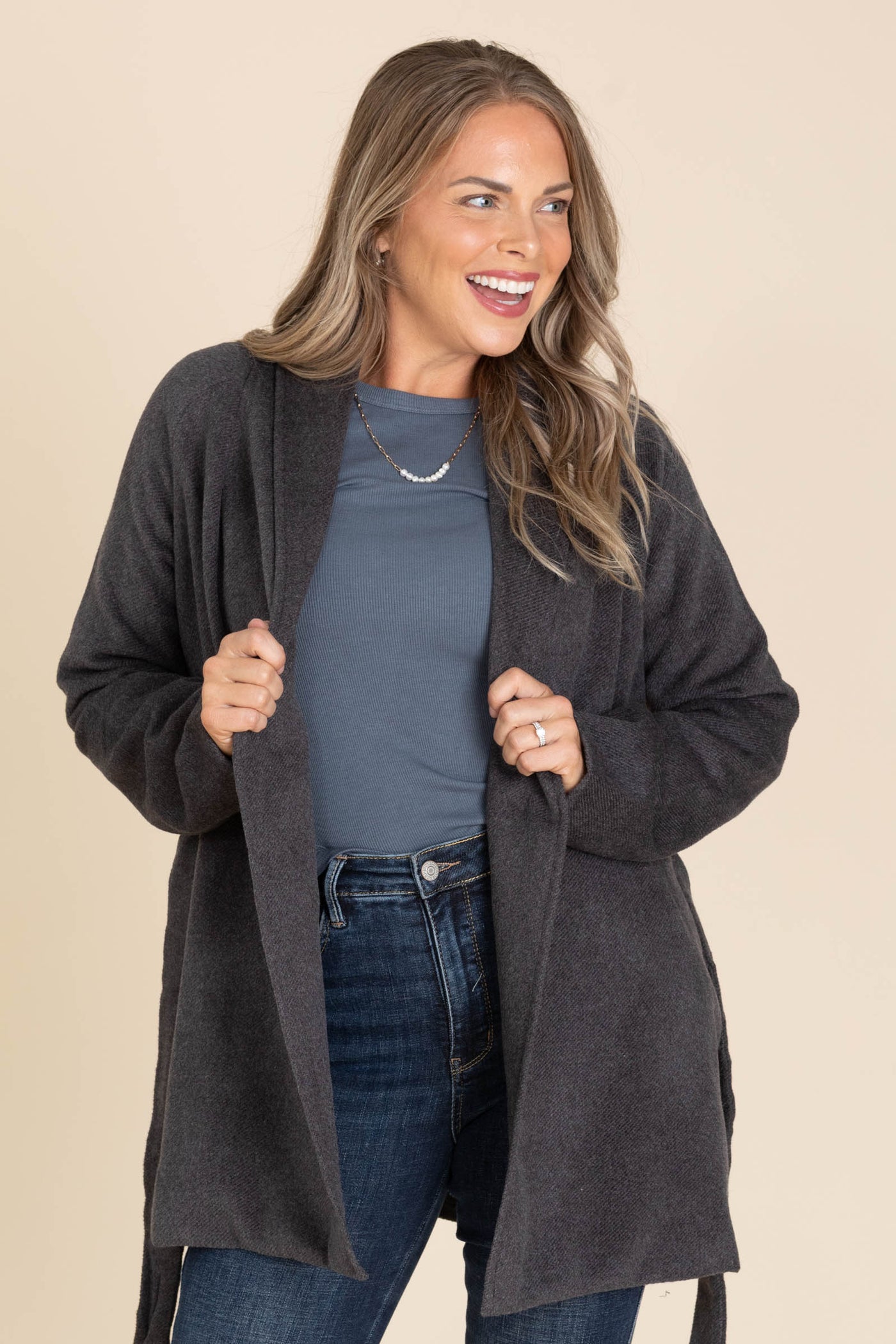 Charcoal Heathered Cozy Wrap Jacket