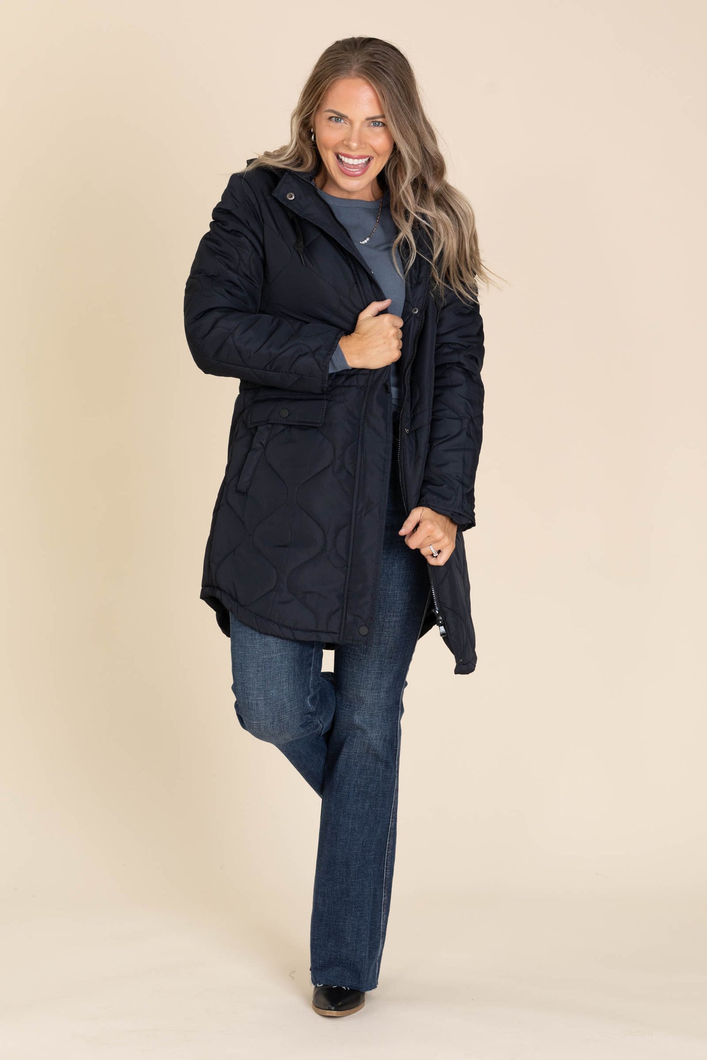 Long Puffer Quilted Hooded Coats