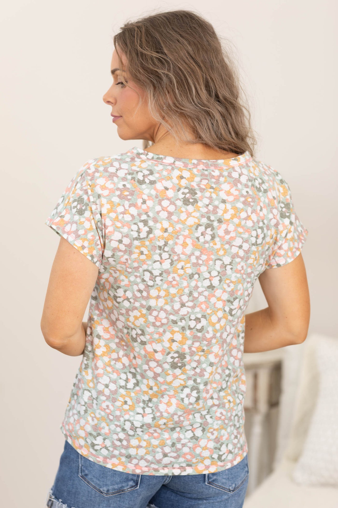 Mint Soft Watercolor Floral Knit Top