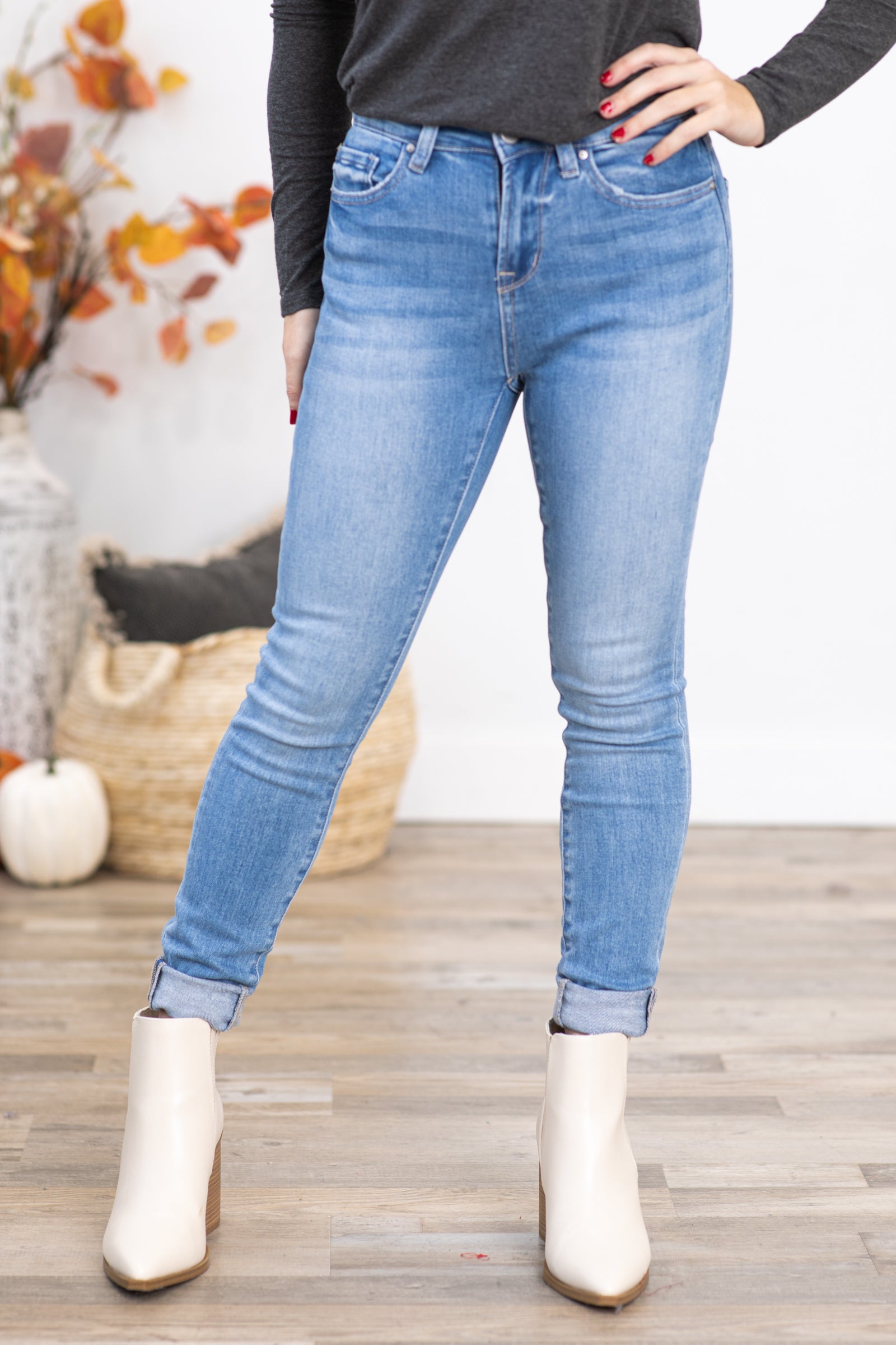 Mica Light Wash Mid Rise Ankle Skinny Jeans