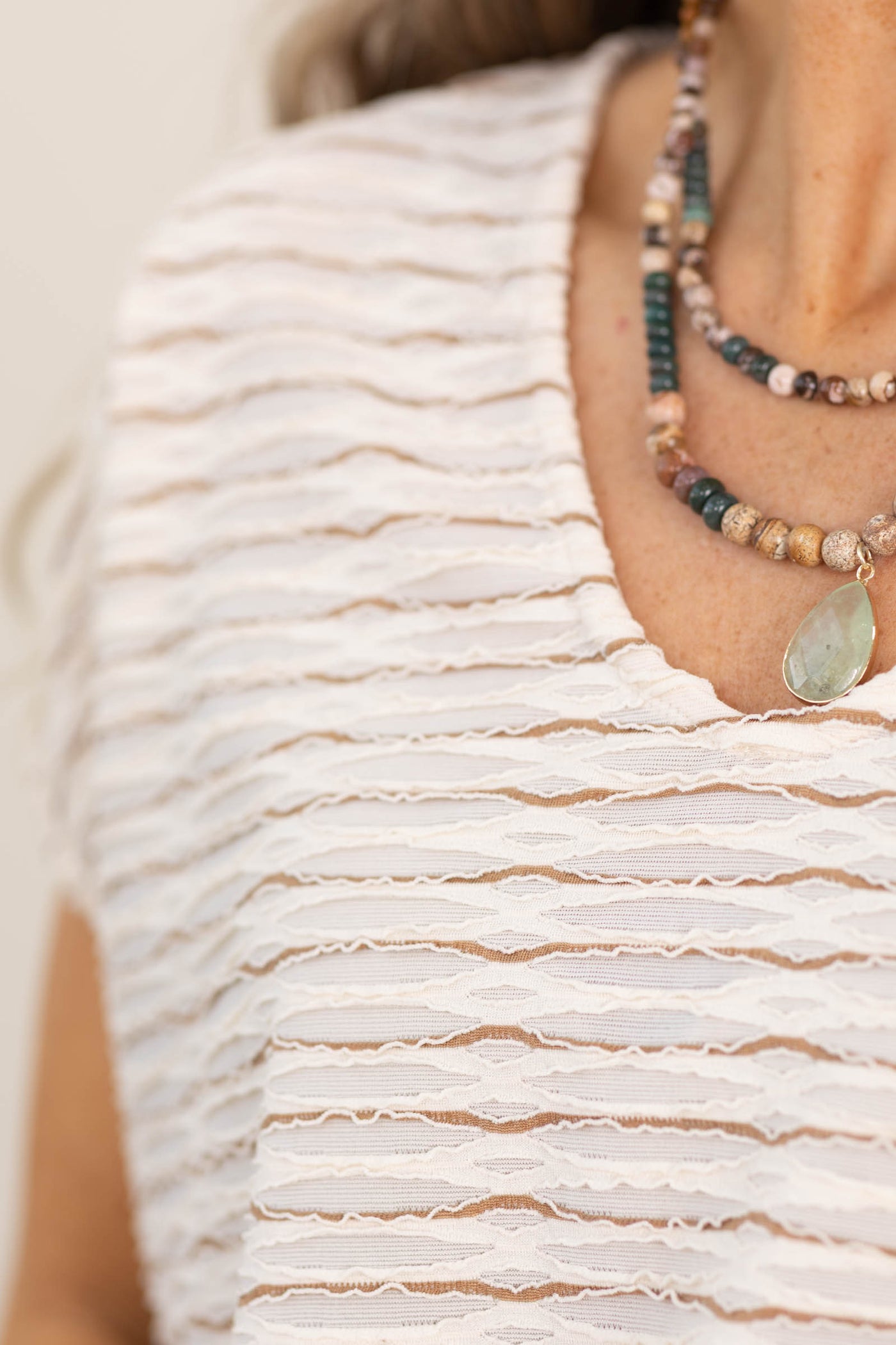 Ivory With Mocha Stripe Textured Knit Top