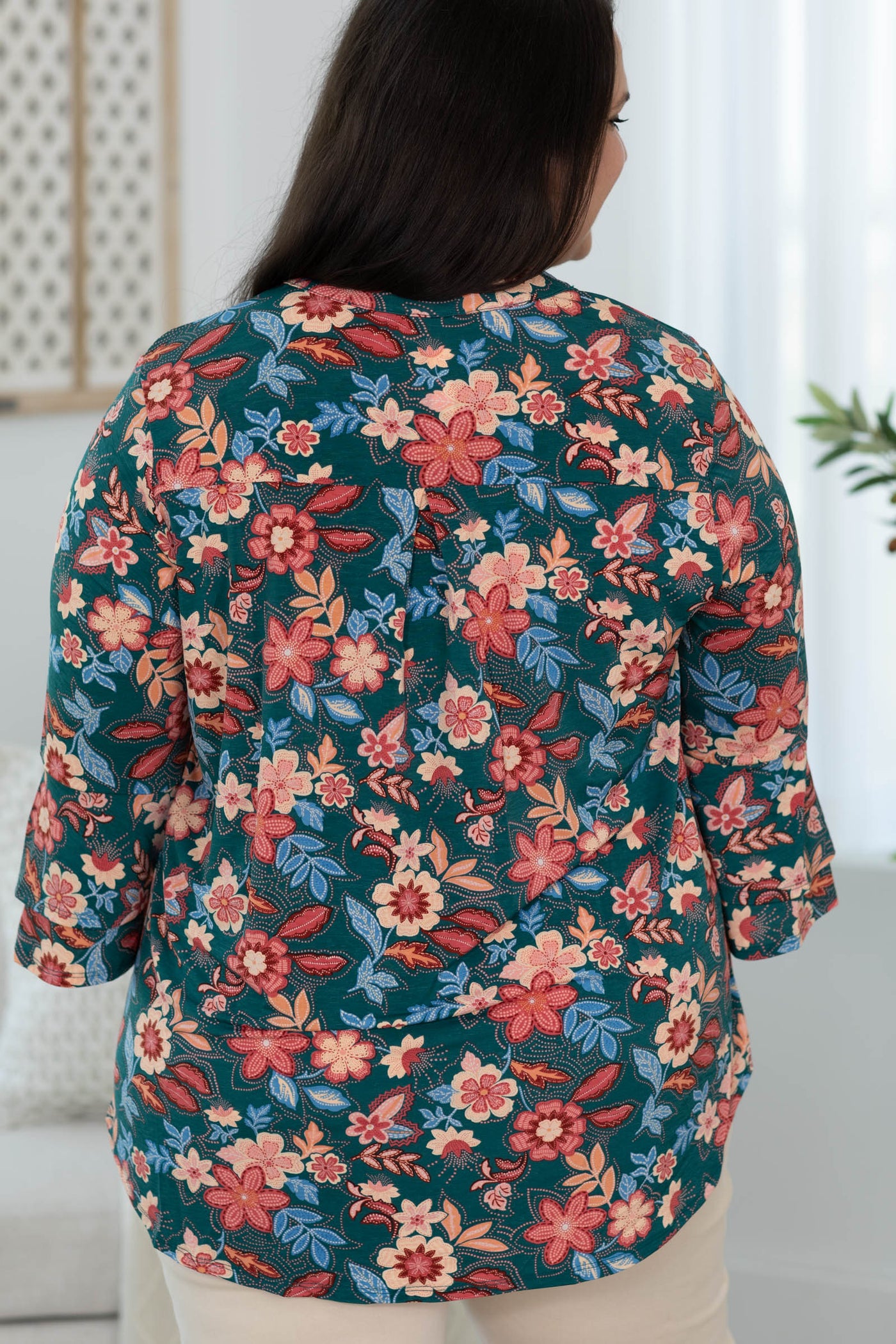 Emerald Green Floral Lizzy Wrinkle Free Top