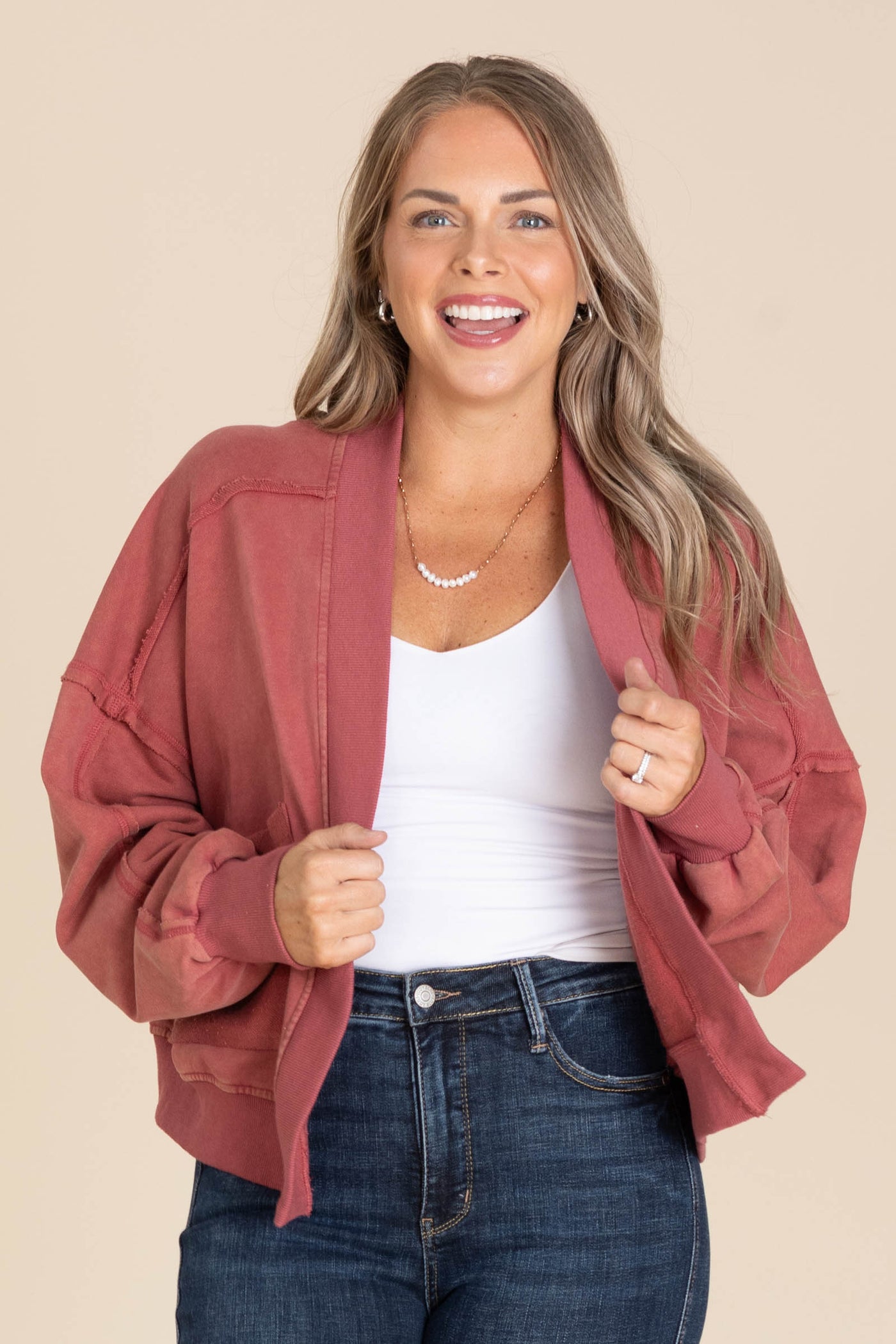 Wine Mineral Washed French Terry Cardigan