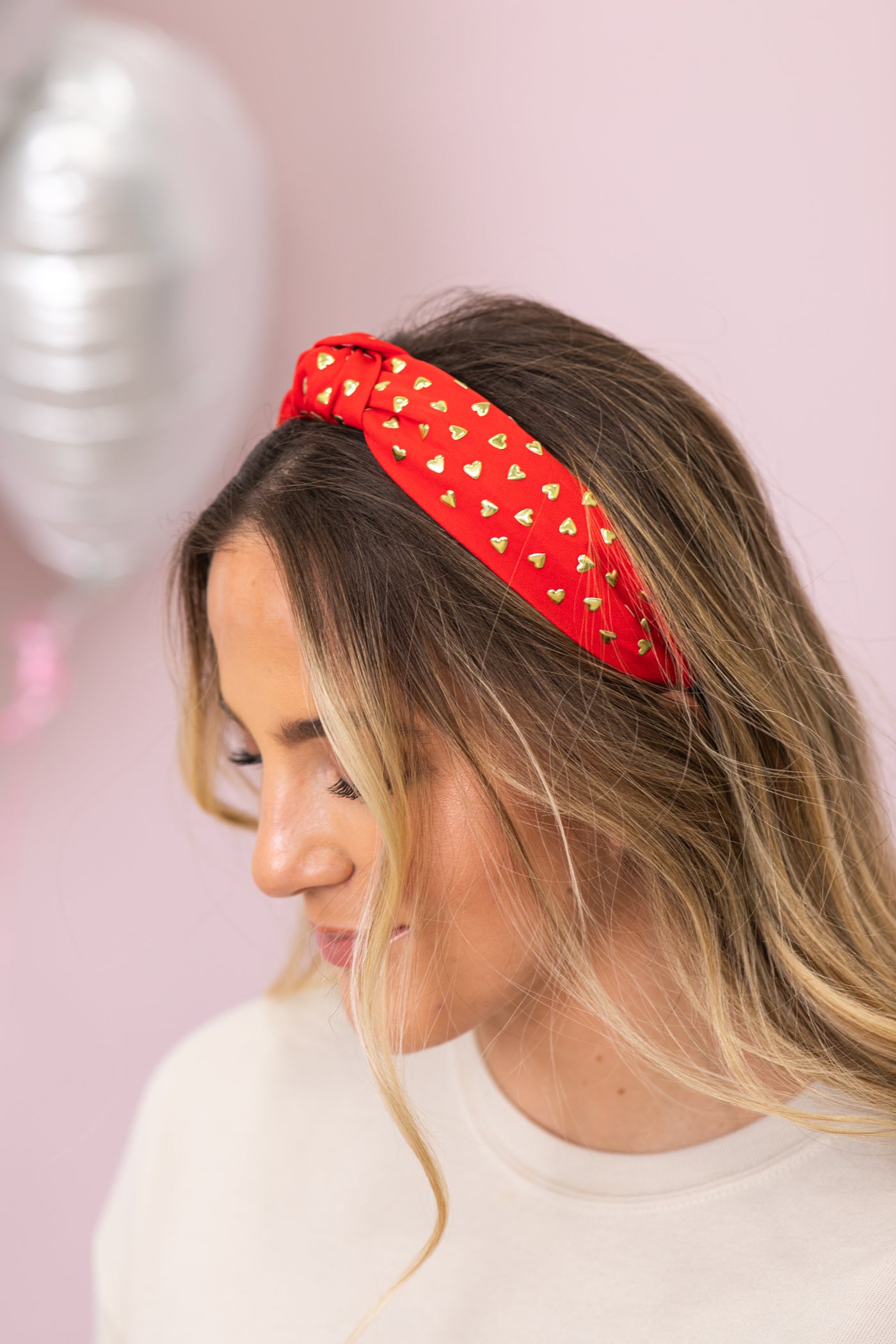 Red Headband With Gold Foil Hearts