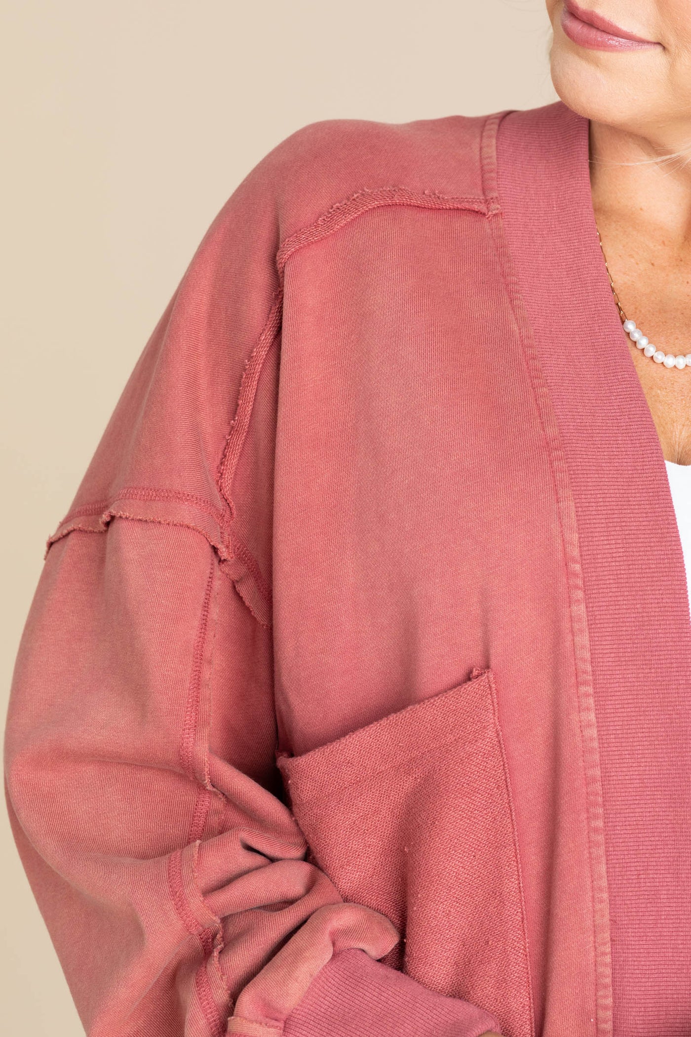 Wine Mineral Washed French Terry Cardigan