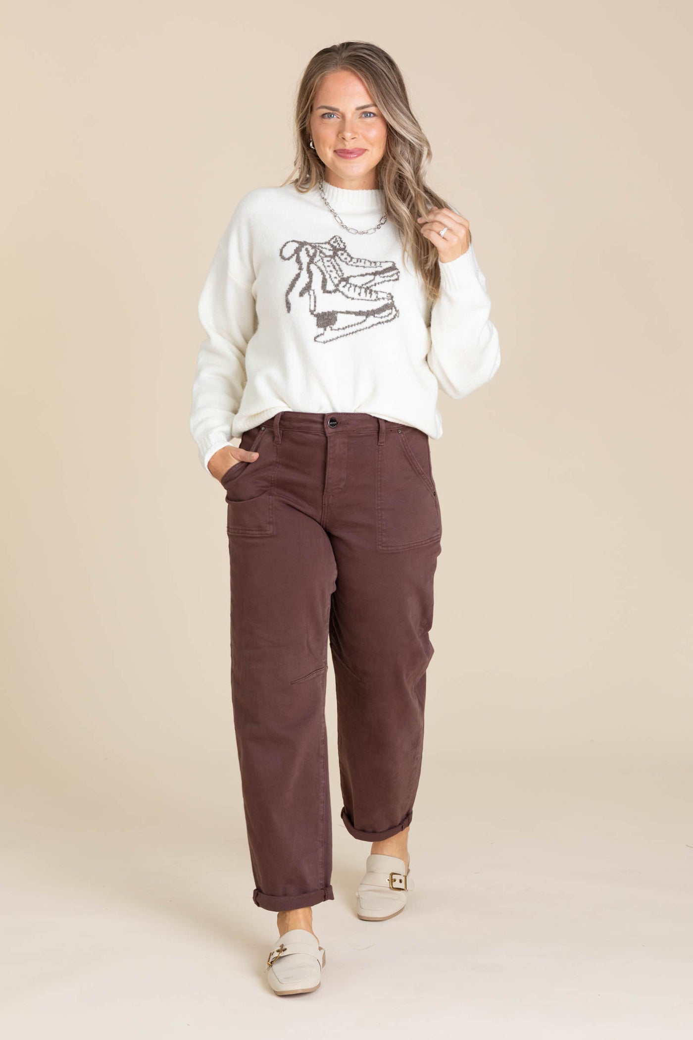 Risen Chocolate Ankle Cuffed Barrel Pants