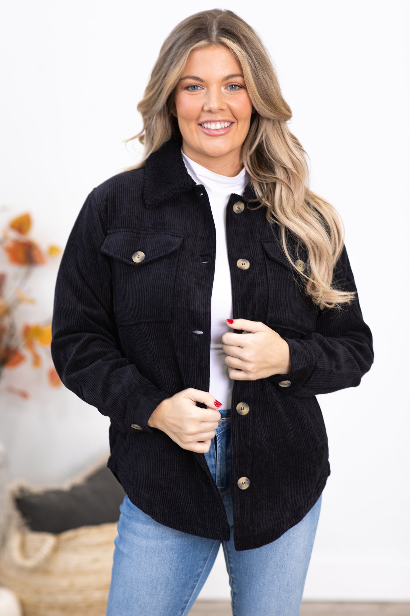 Black Corduroy Jacket With Sherpa Collar · Filly Flair