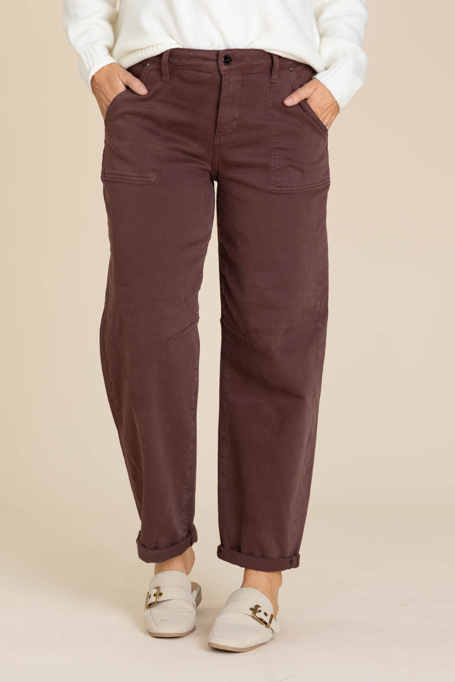 Risen Chocolate Ankle Cuffed Barrel Pants