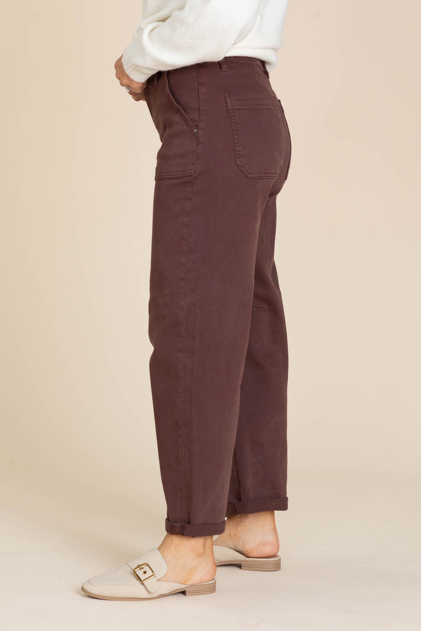 Risen Chocolate Ankle Cuffed Barrel Pants
