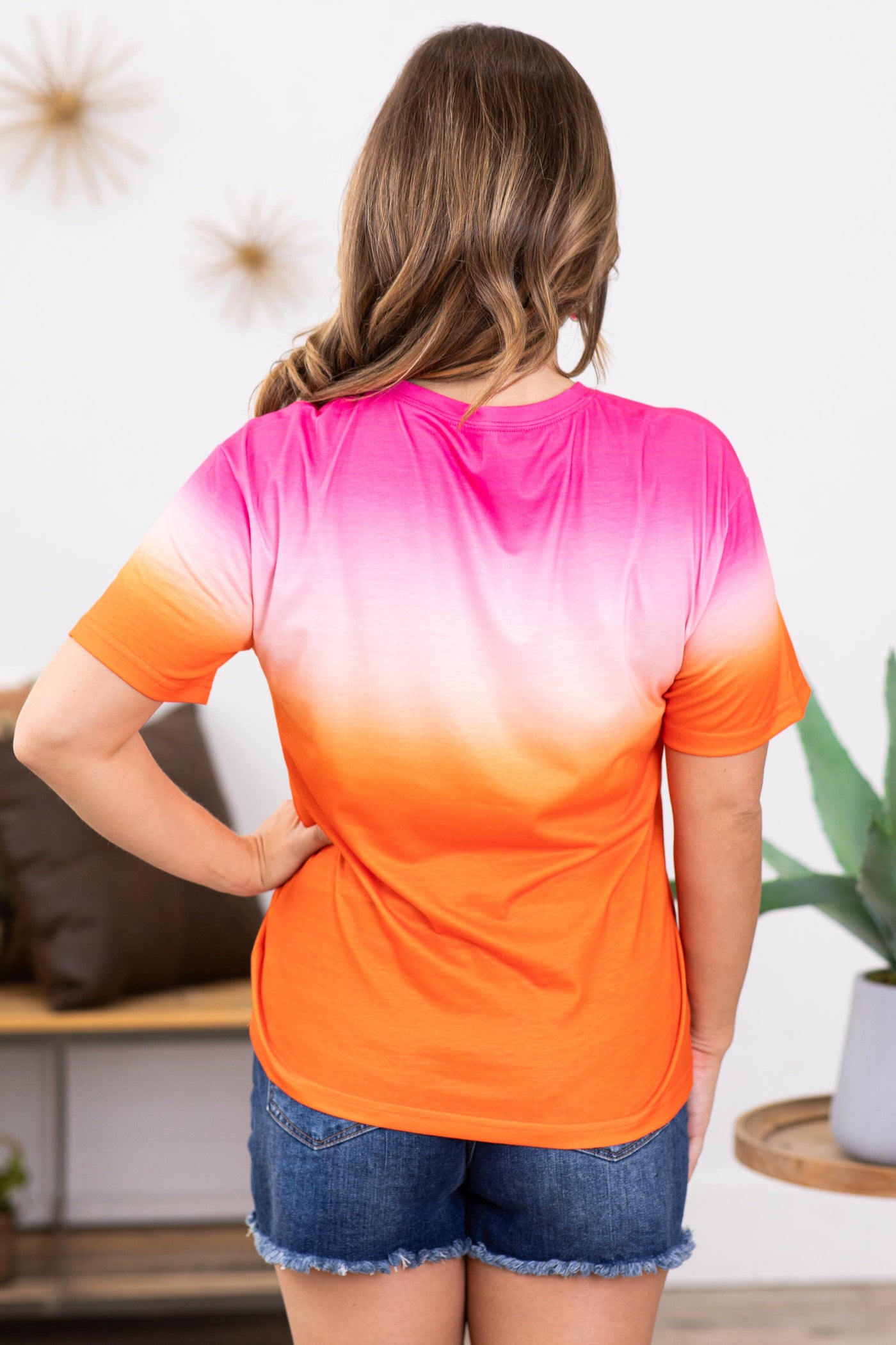 Hot Pink and Orange Ombre Short Sleeve Top - Filly Flair