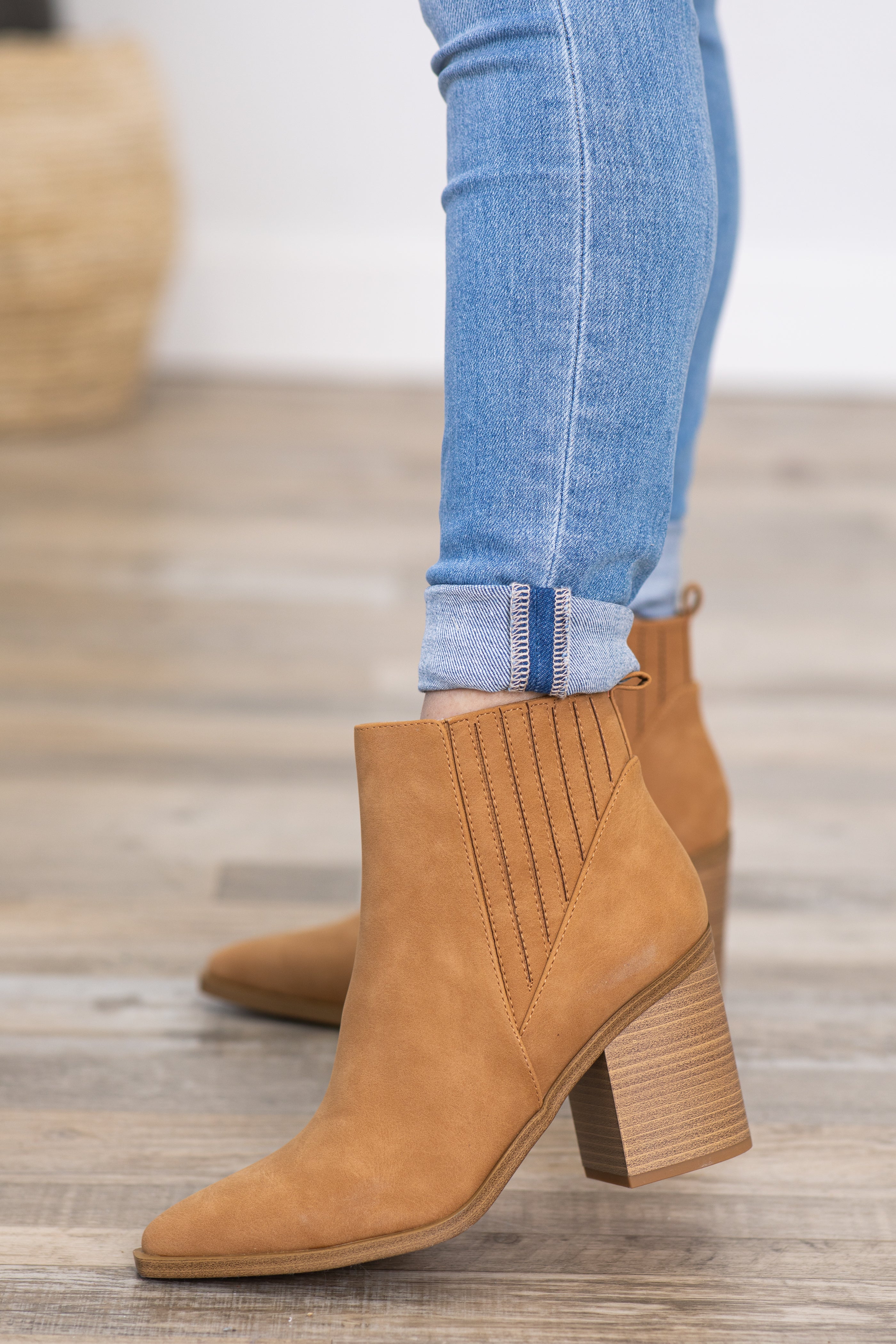 Tan booties block heel Clearance