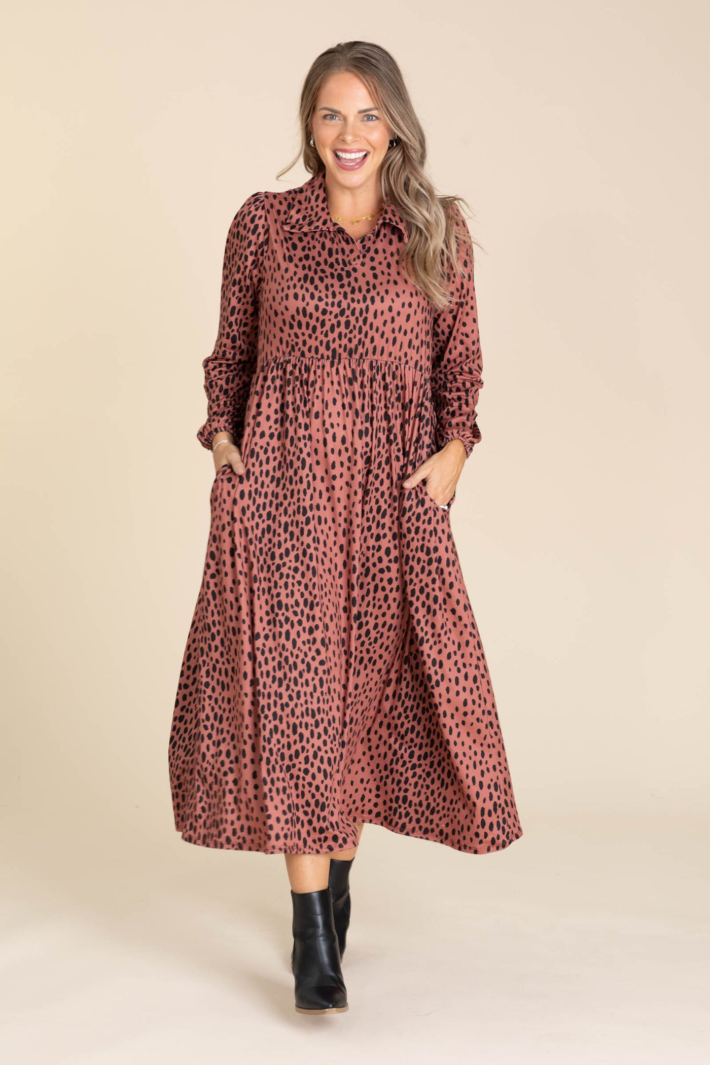 Terracotta Maxi Dress With Spots Terracotta Maxi Dress With Spots