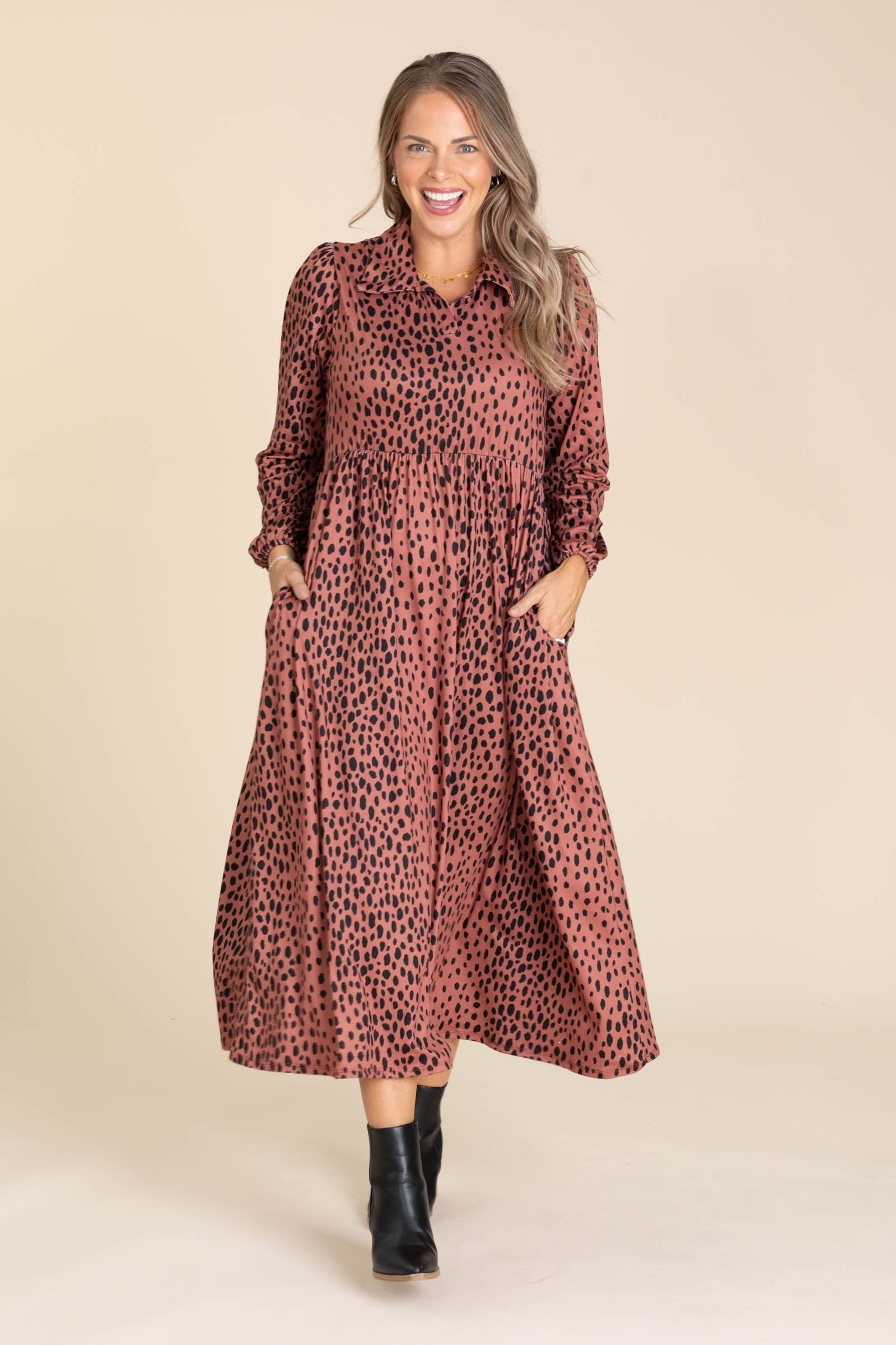maxi dress terracotta Terracotta Maxi Dress With Spots