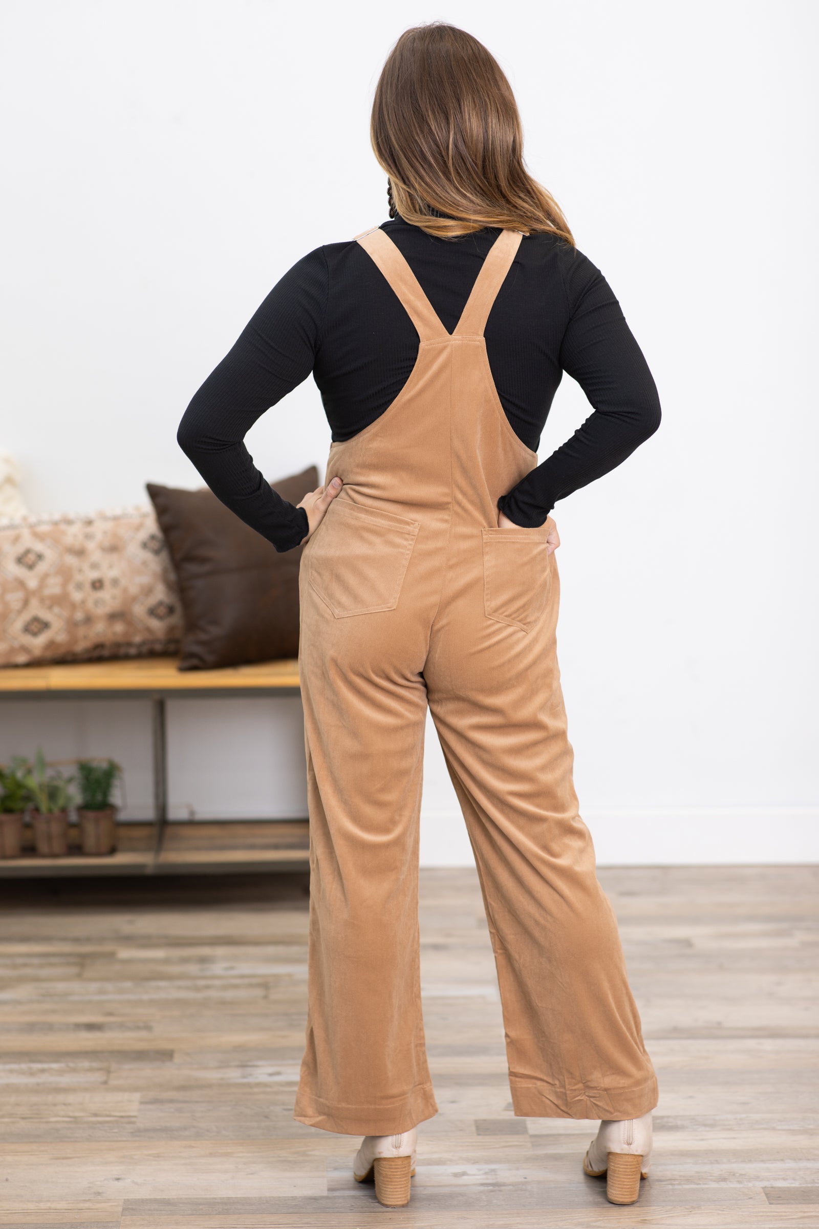 Tan Corduroy Side Zip Overalls · Filly Flair