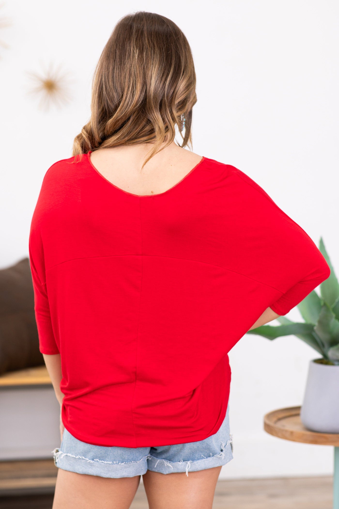 Red Dolman Sleeve 3/4 Sleeve Top - Filly Flair