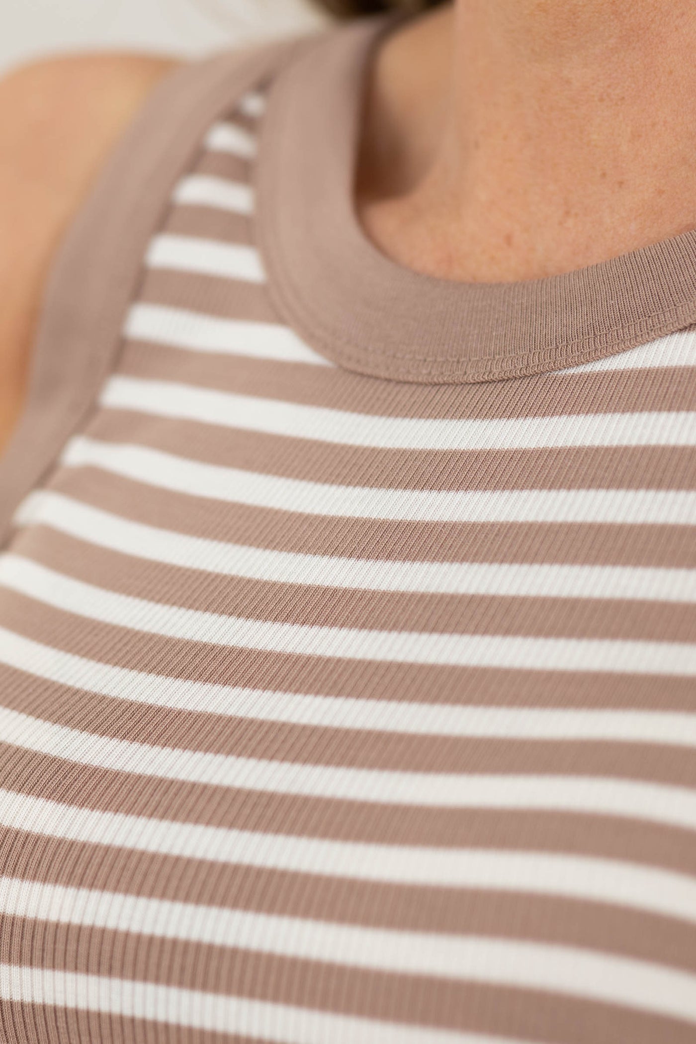 Light Mocha Stripe Knit Tank Top