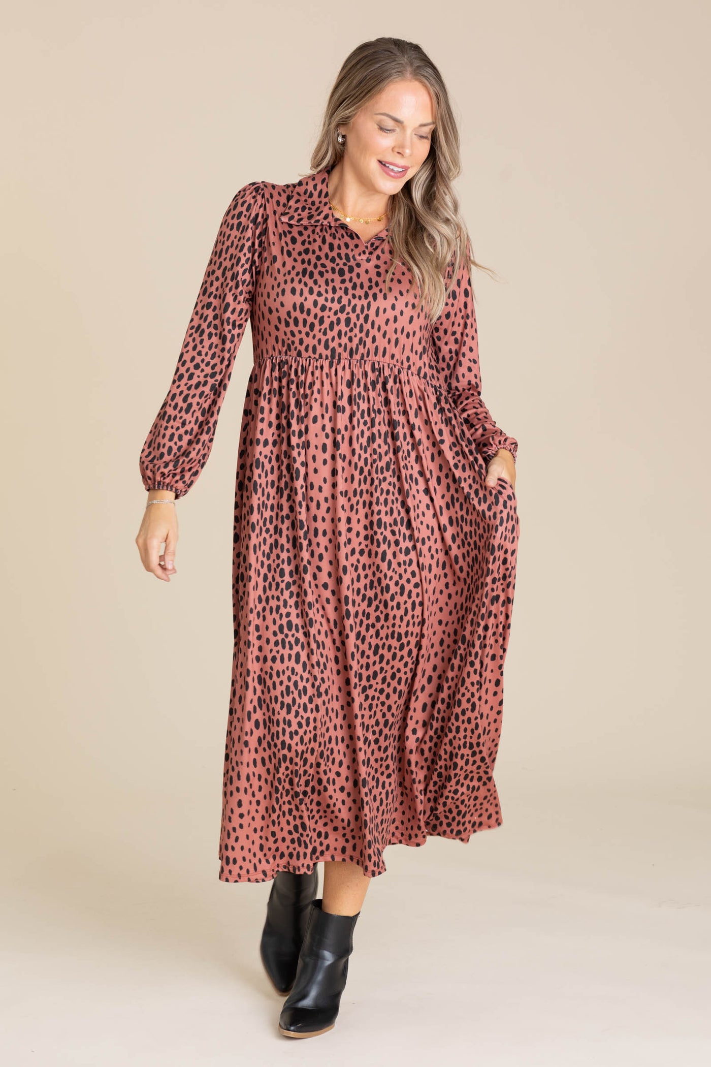 Terracotta Maxi Dress With Spots