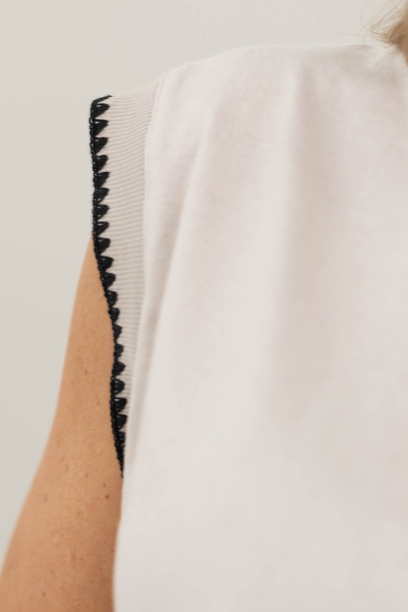 Staccato Beige Blanket Stitch Detail Knit Tank Top- 100% Cotton