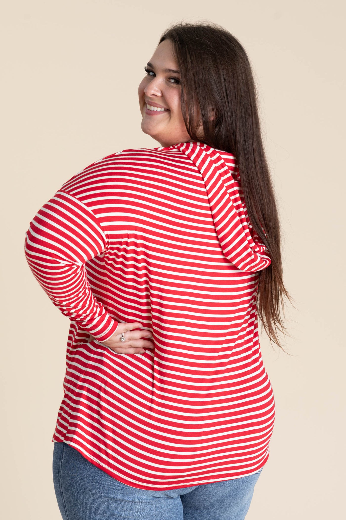 Striped Keyhole Knit Hoodie Tops