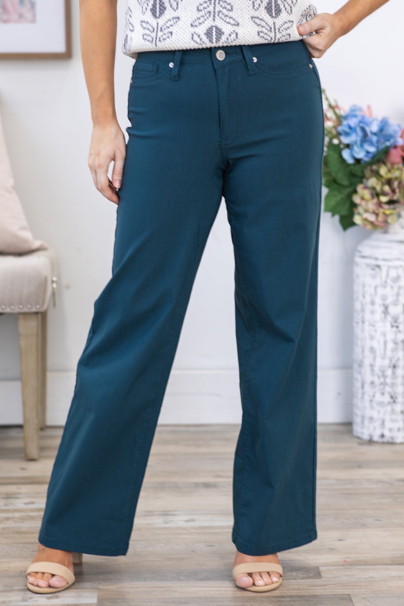 YMI Teal Hyperstretch Wide Leg Pants