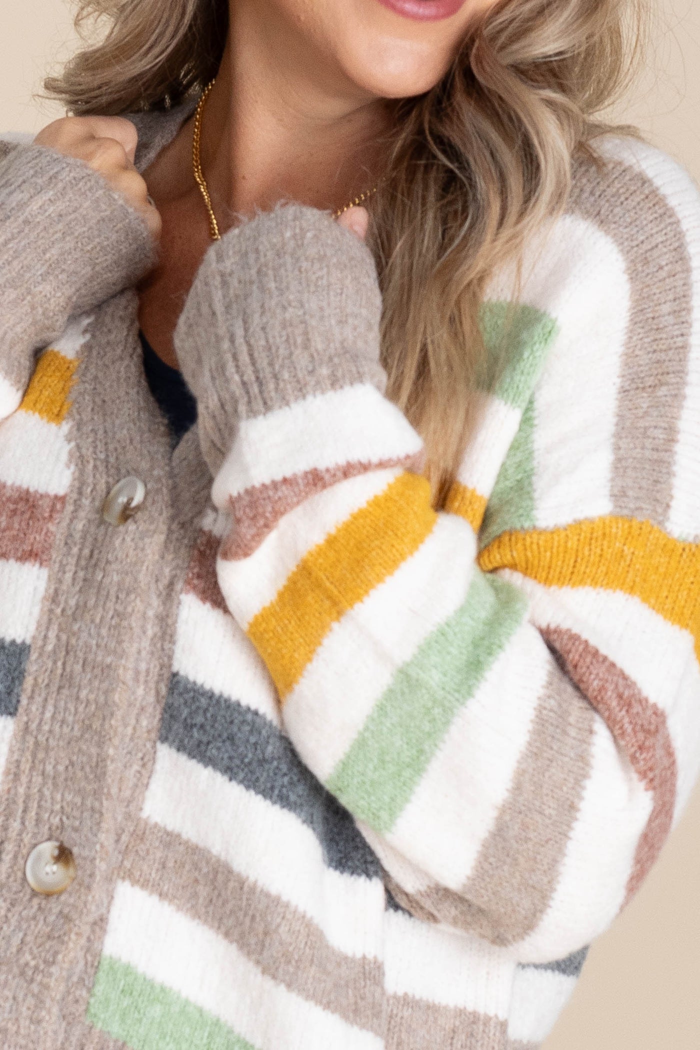 Mocha Multicolor Button Up Cardigan Sweater