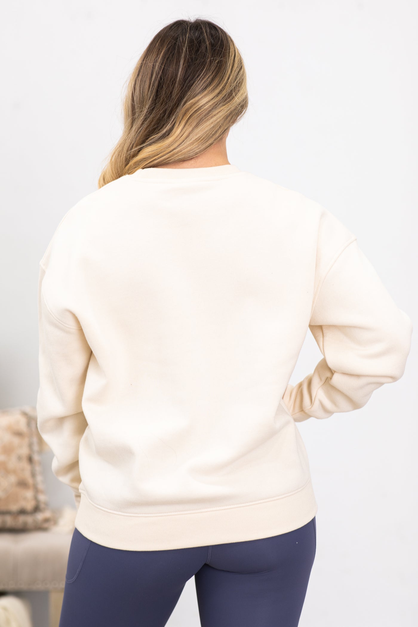 Cream Oversized Fleece Sweatshirt Top