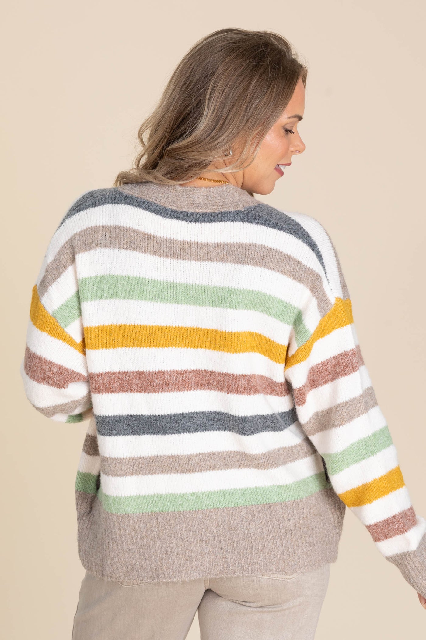 Mocha Multicolor Button Up Cardigan Sweater