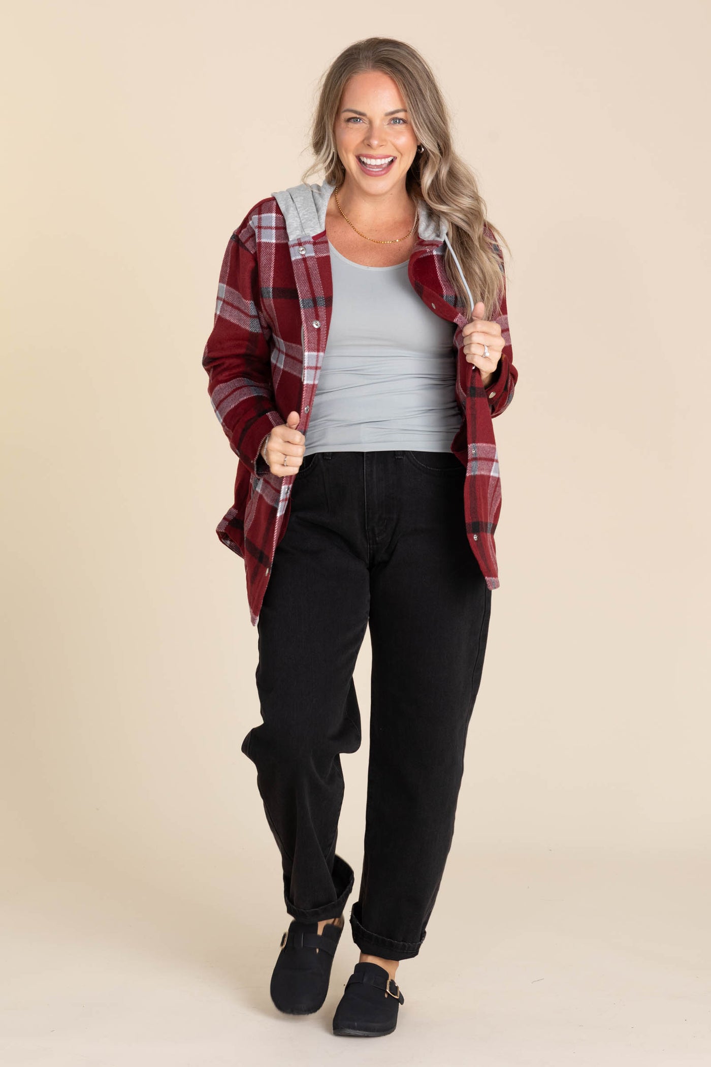 Plaid Hooded Jackets With Drawstrings