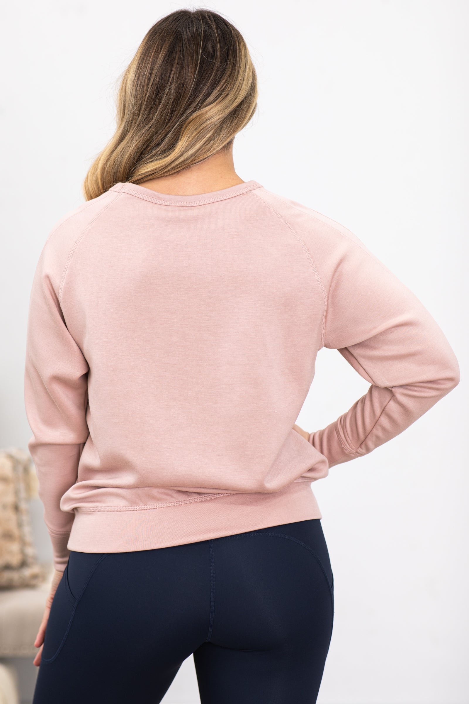 Dusty Rose Elevated Crew Neck Pullover