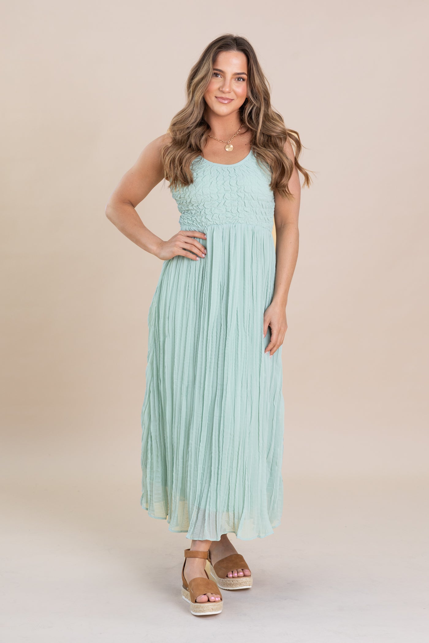 Sage Textured Smocked Tank Babydoll Maxi Dress Filly Flair Sage Textured Smocked Tank Babydoll Maxi Dress Filly Flair