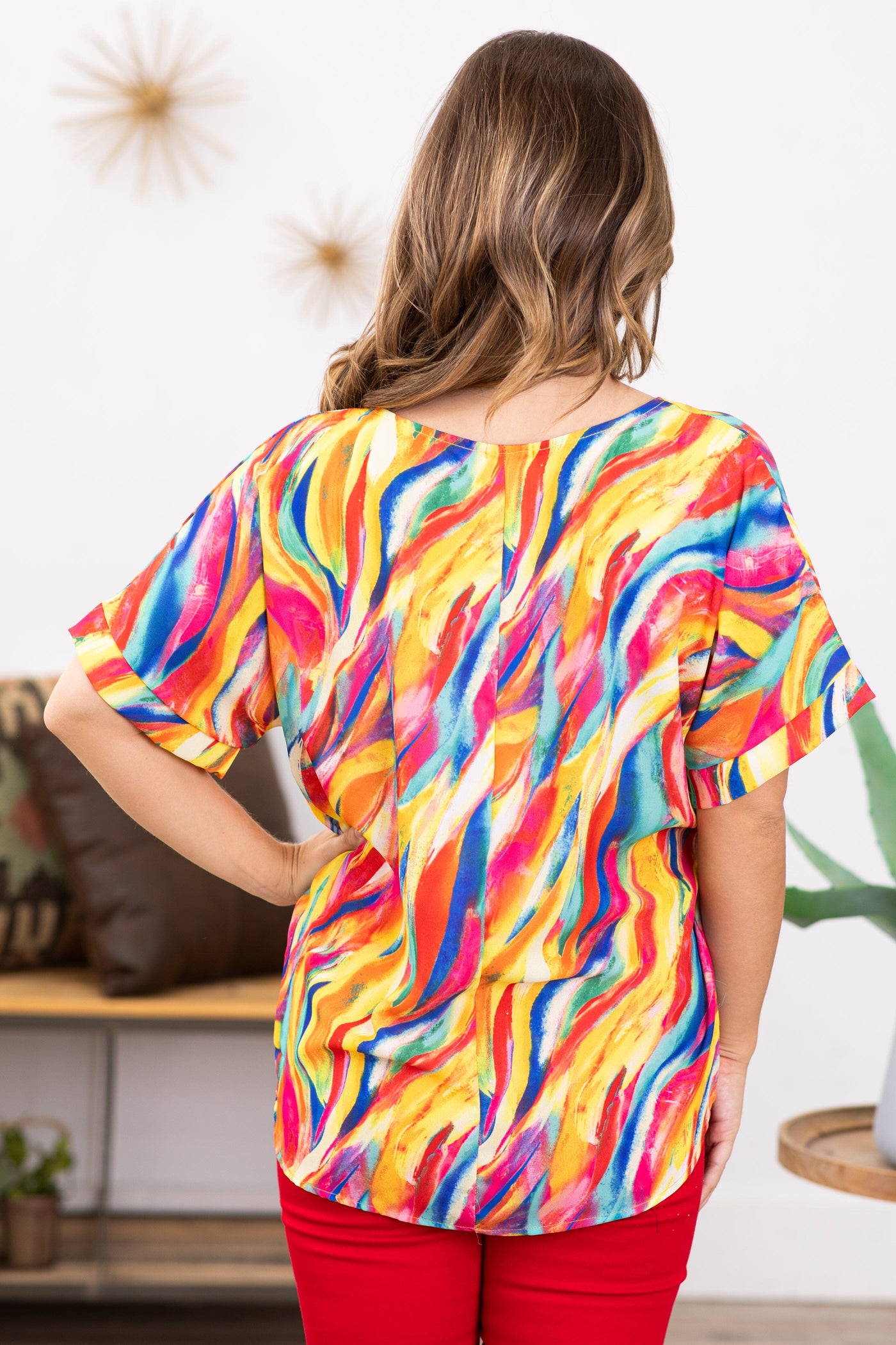 Red and Yellow Multicolor Abstract Print Top - Filly Flair