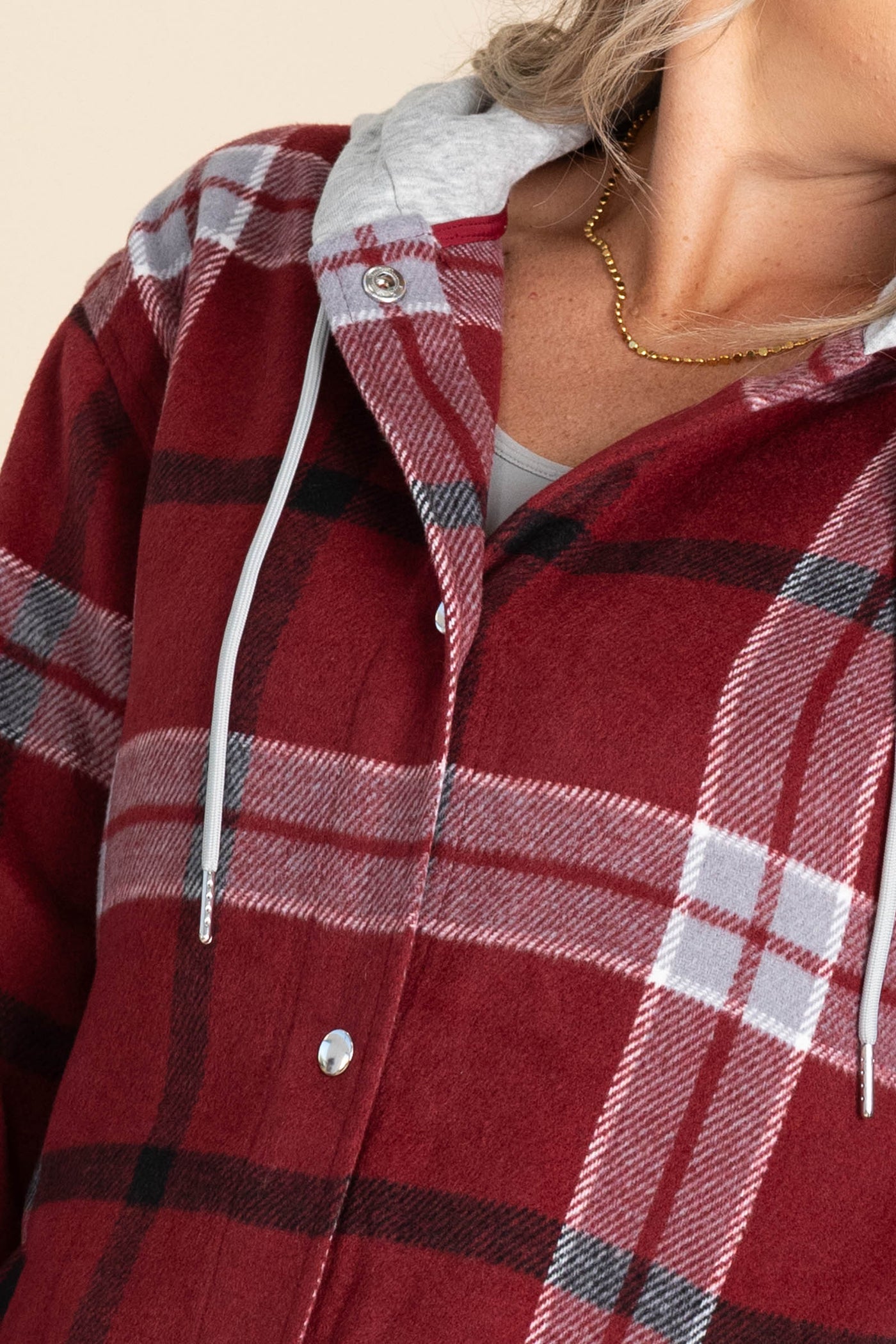 Plaid Hooded Jackets With Drawstrings