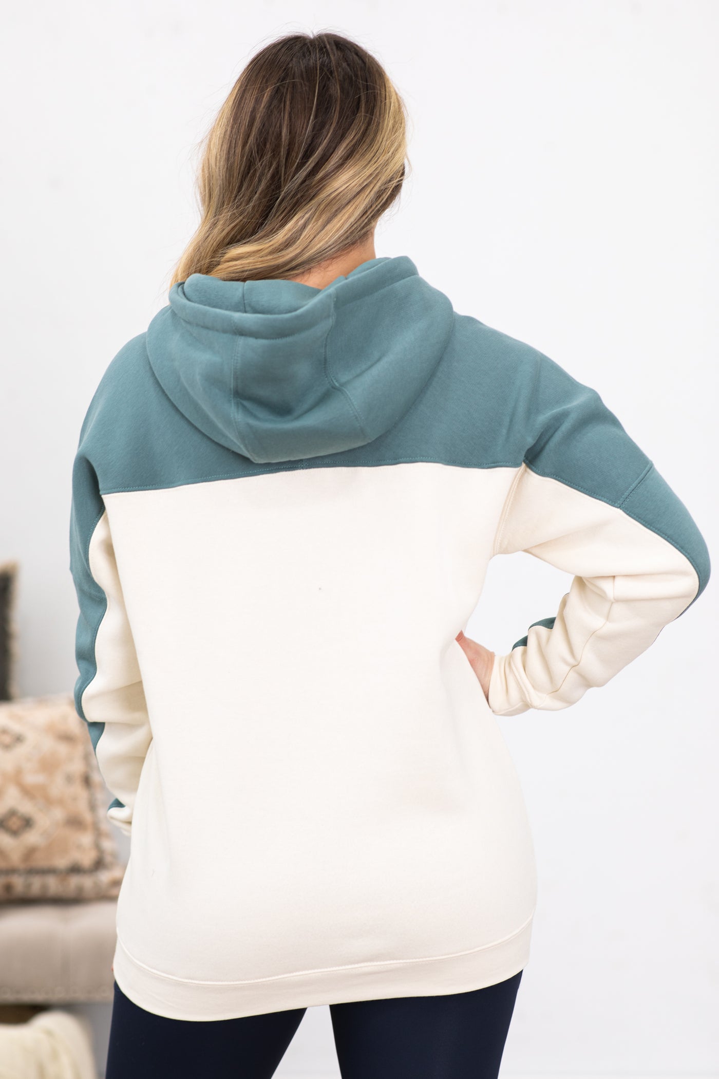 Light Teal and Cream Colorblock Pullover
