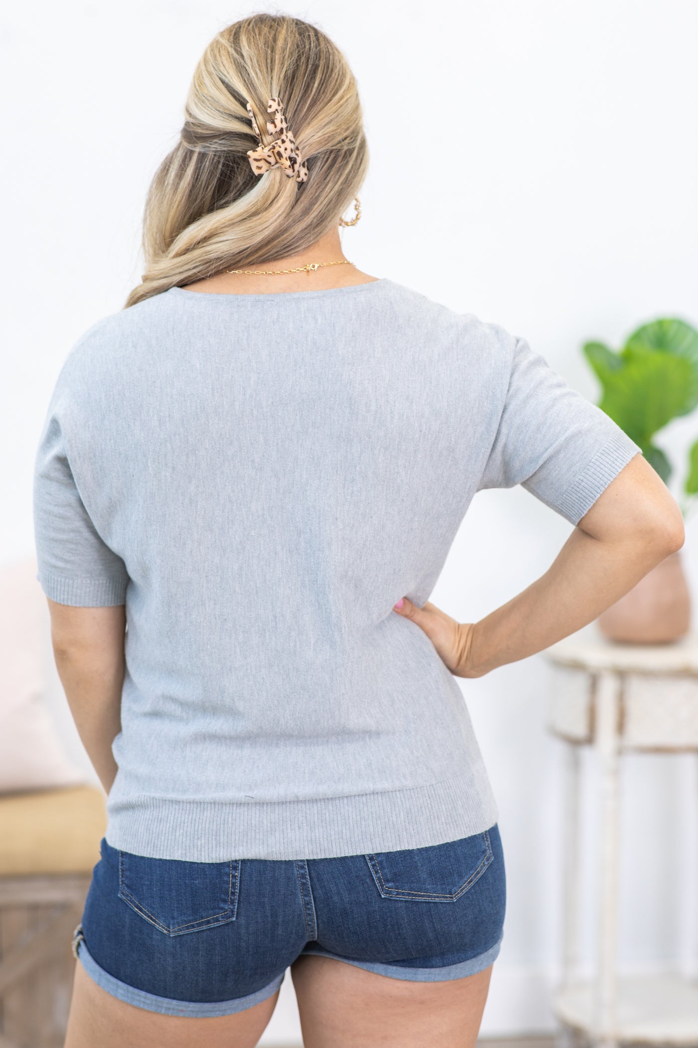 Fine Gauge Short Sleeve Dolman Knit Top