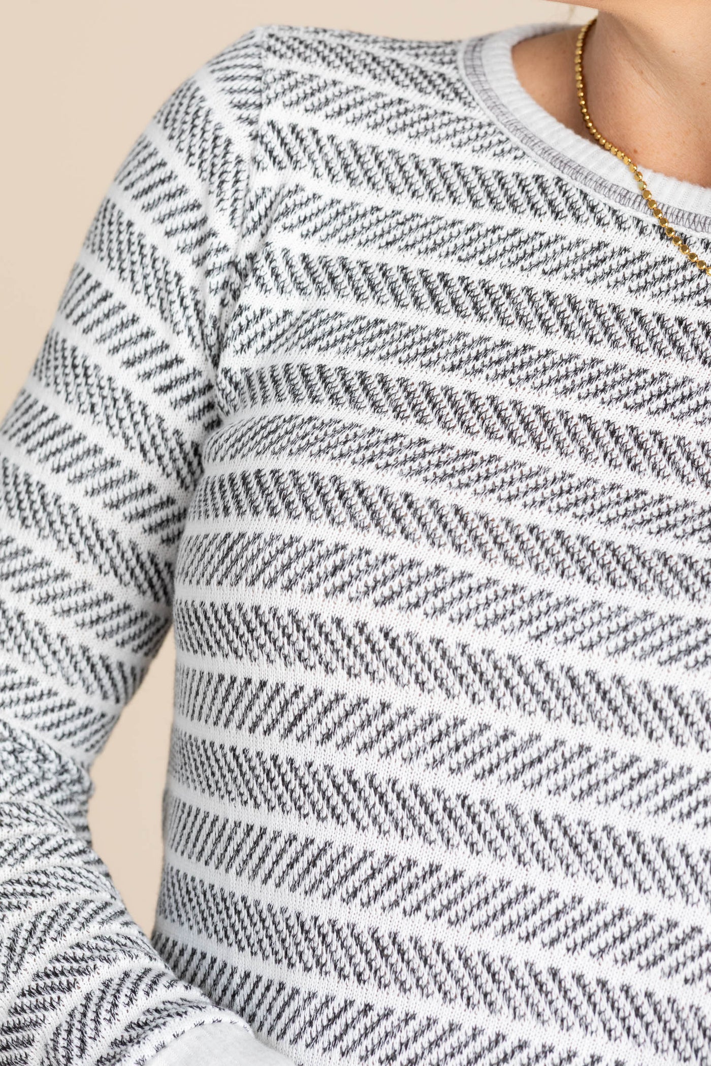 Light Grey Stripe Textured Long Sleeve Knit Top