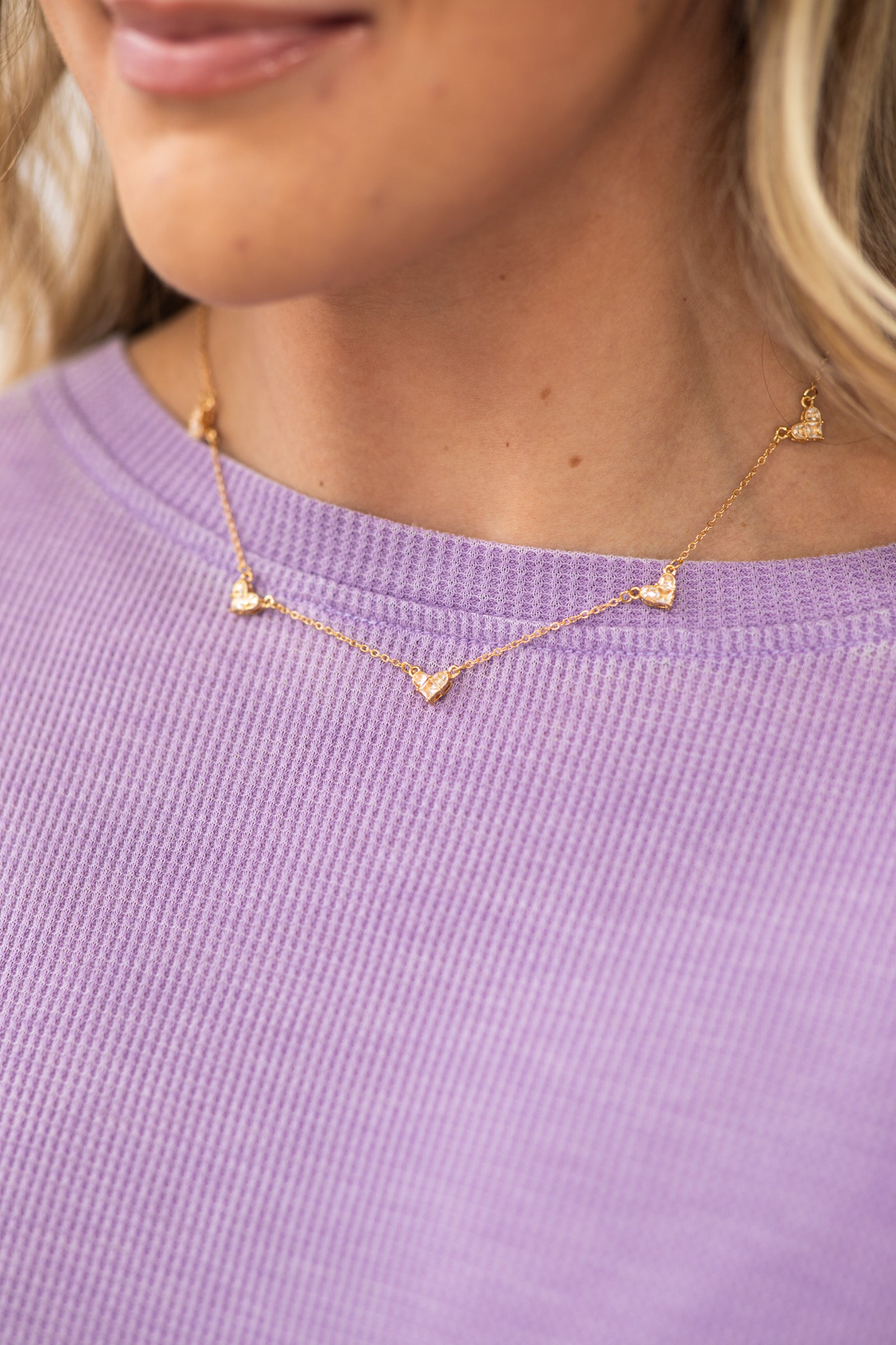 Gold Crystal Hearts Necklace