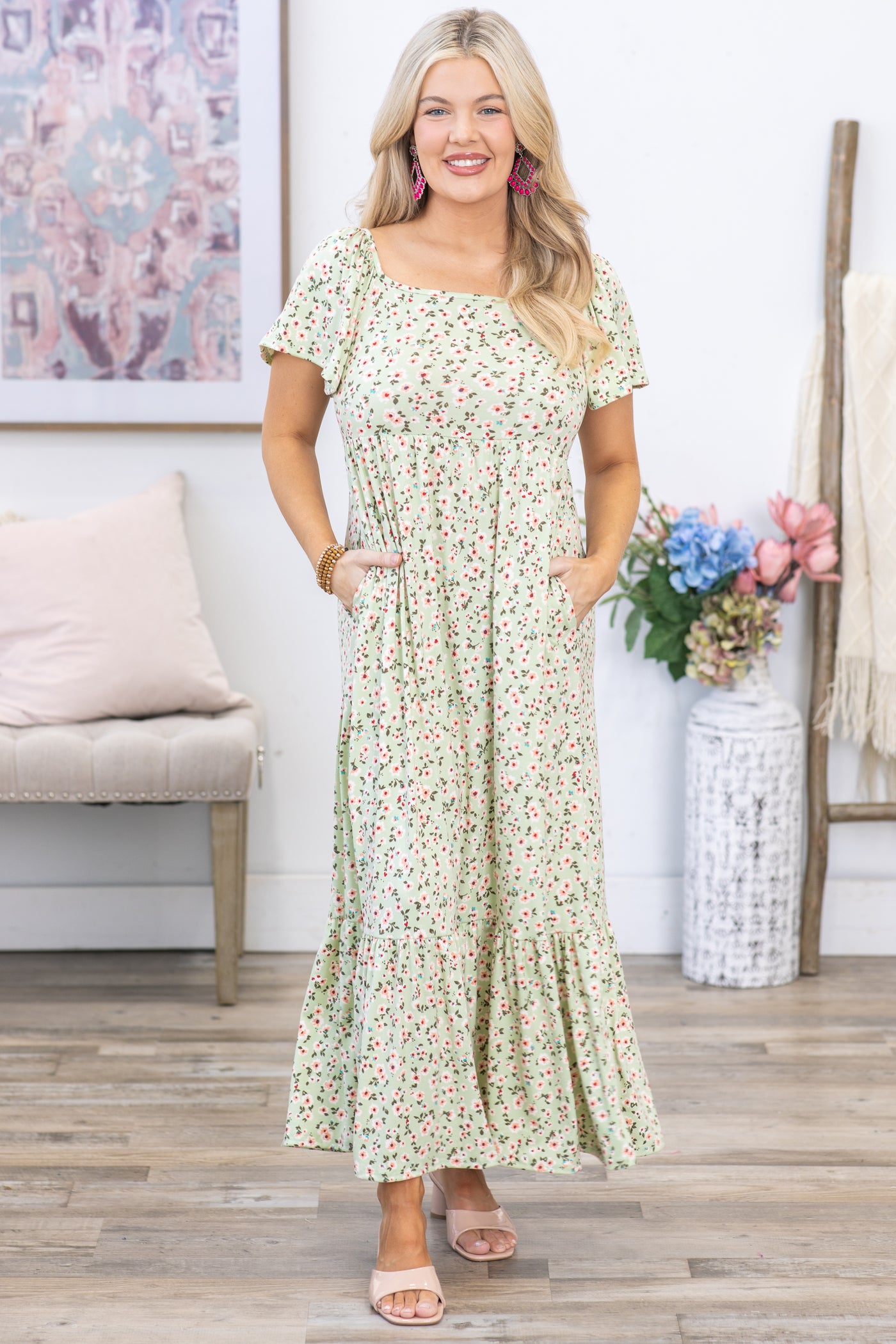 sage floral maxi dress Vintage Sage Floral Maxi Dress