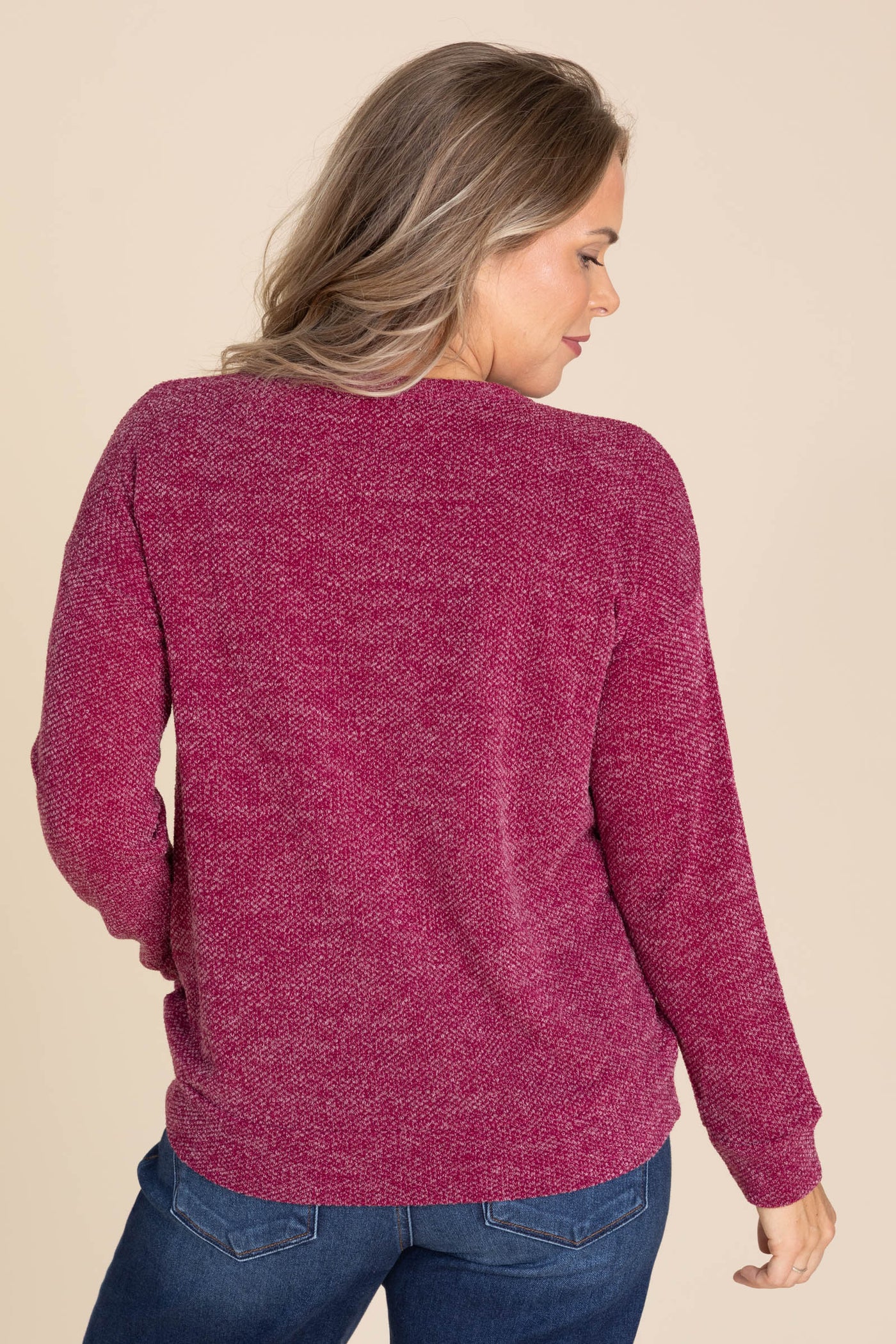 Raspberry Novelty Knit Pullover Top