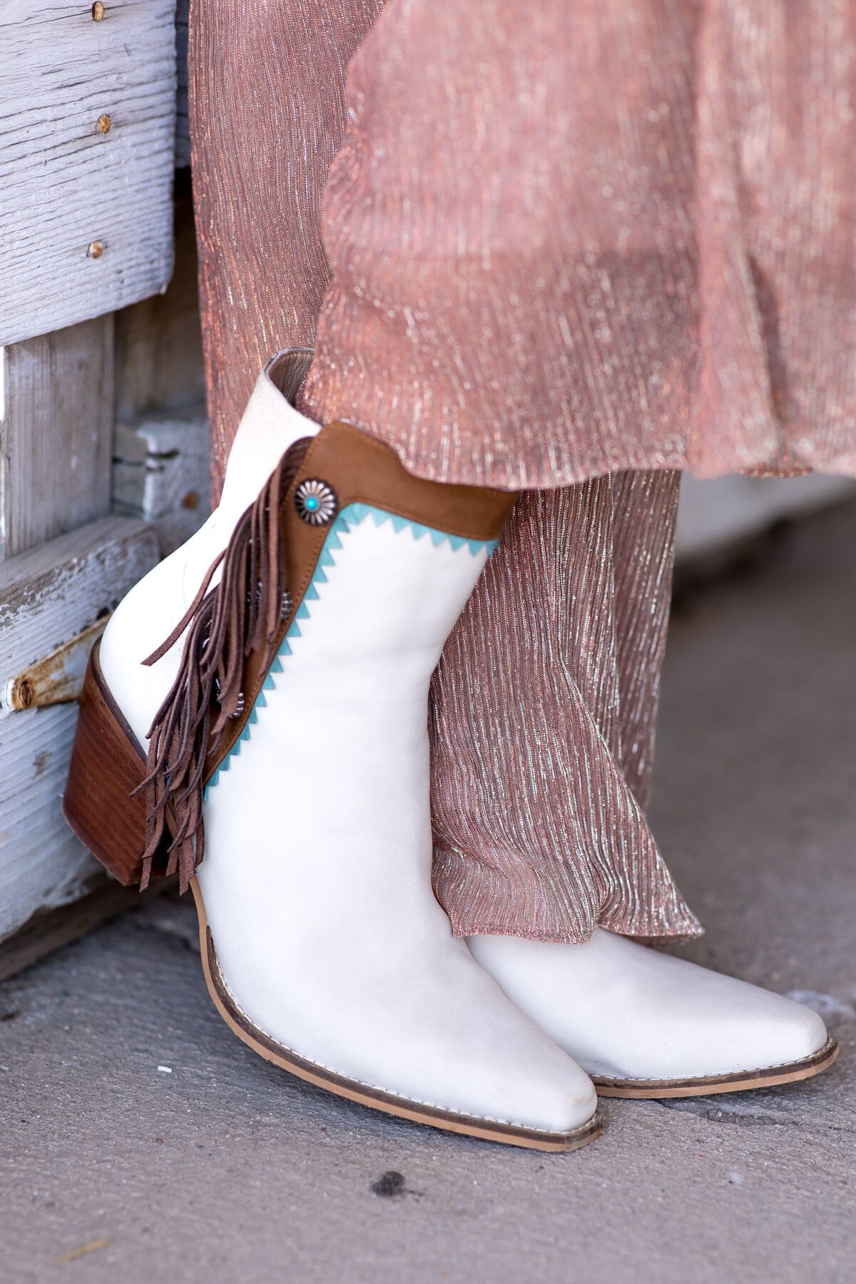 Beige and Cognac Bootie With Fringe Detail - Filly Flair