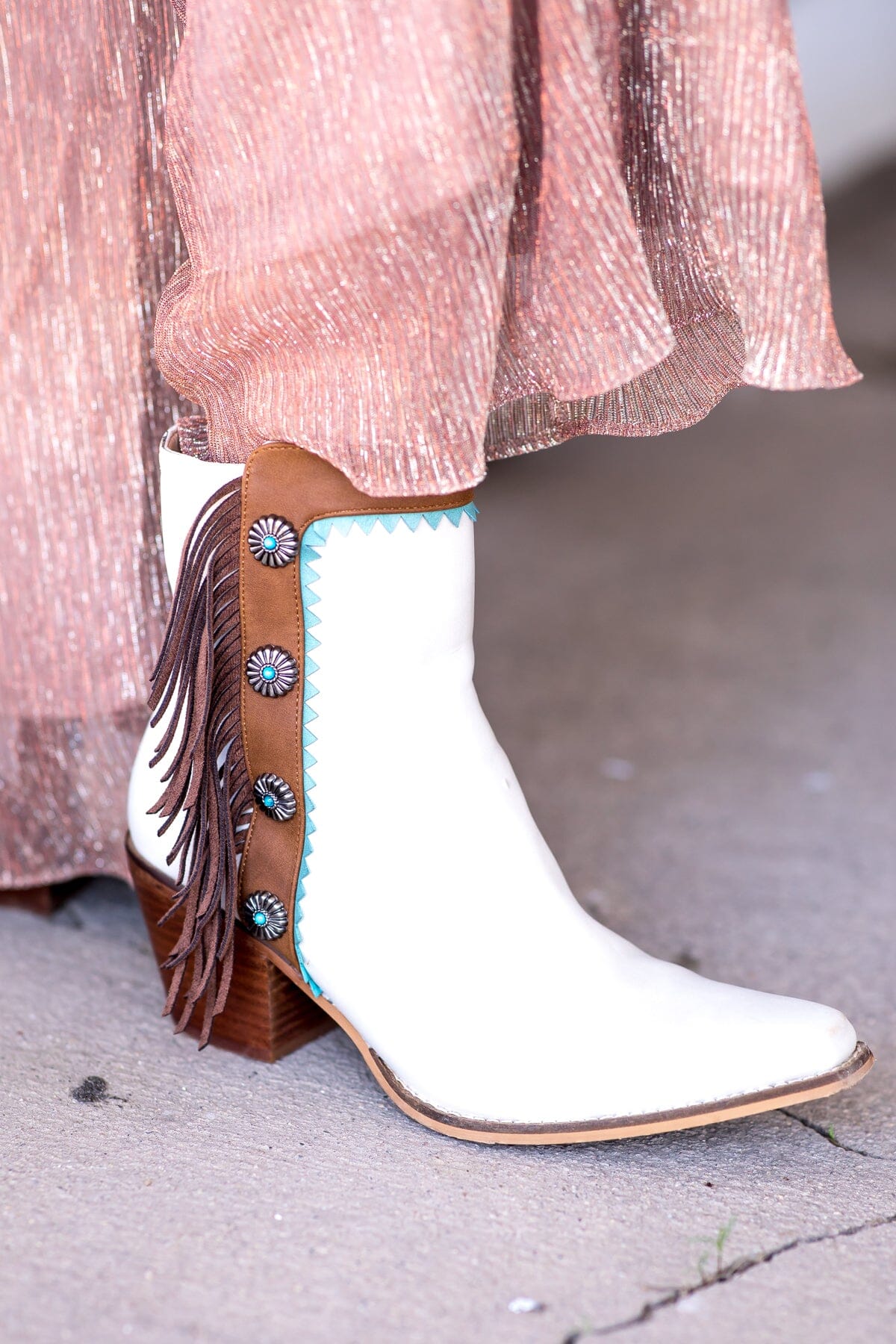 Beige and Cognac Bootie With Fringe Detail - Filly Flair