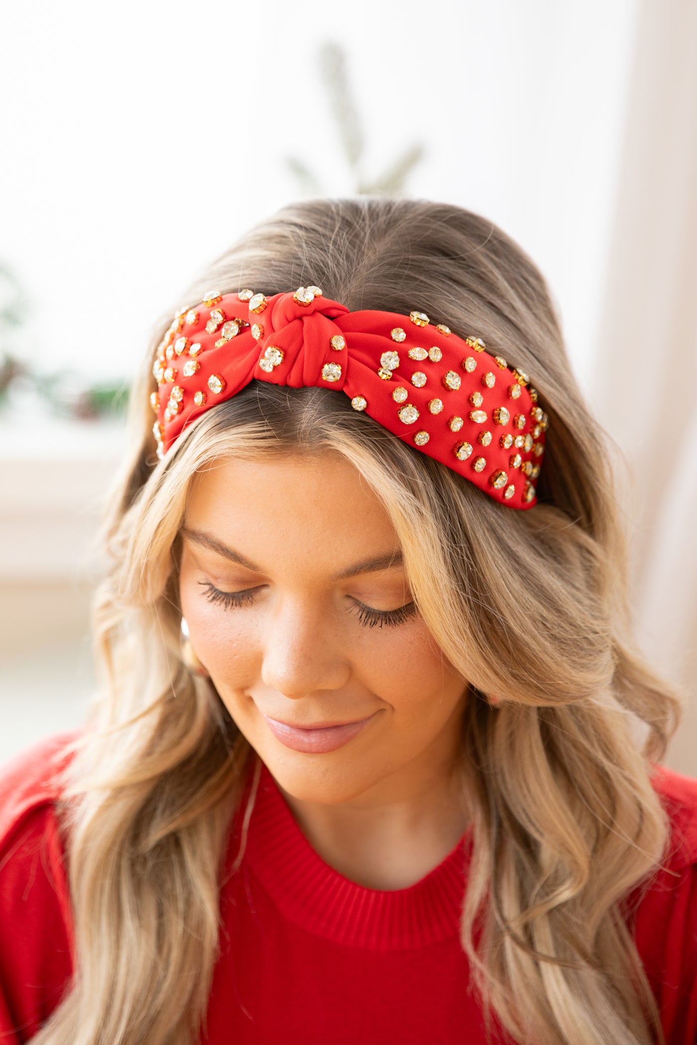 Red Knot Headband With Rhinestones