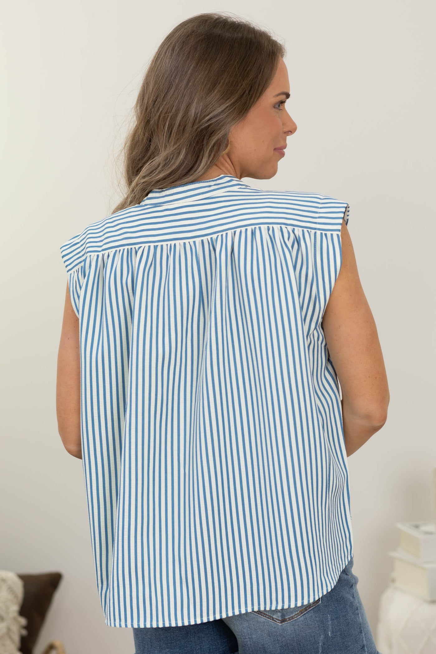 Notch Neck Short Sleeve Stripe Top