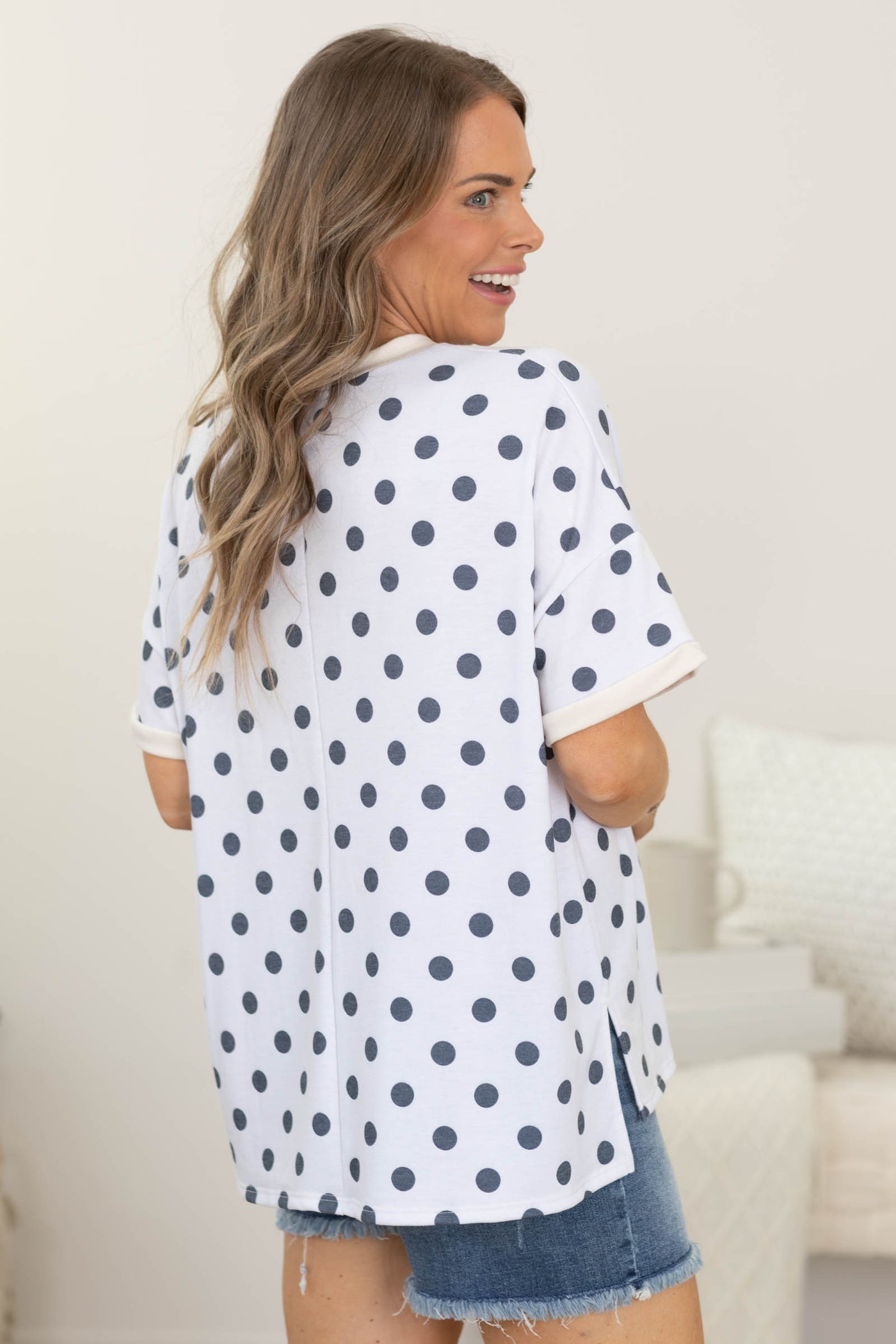 Ivory And Charcoal Polka Dot Knit Tee