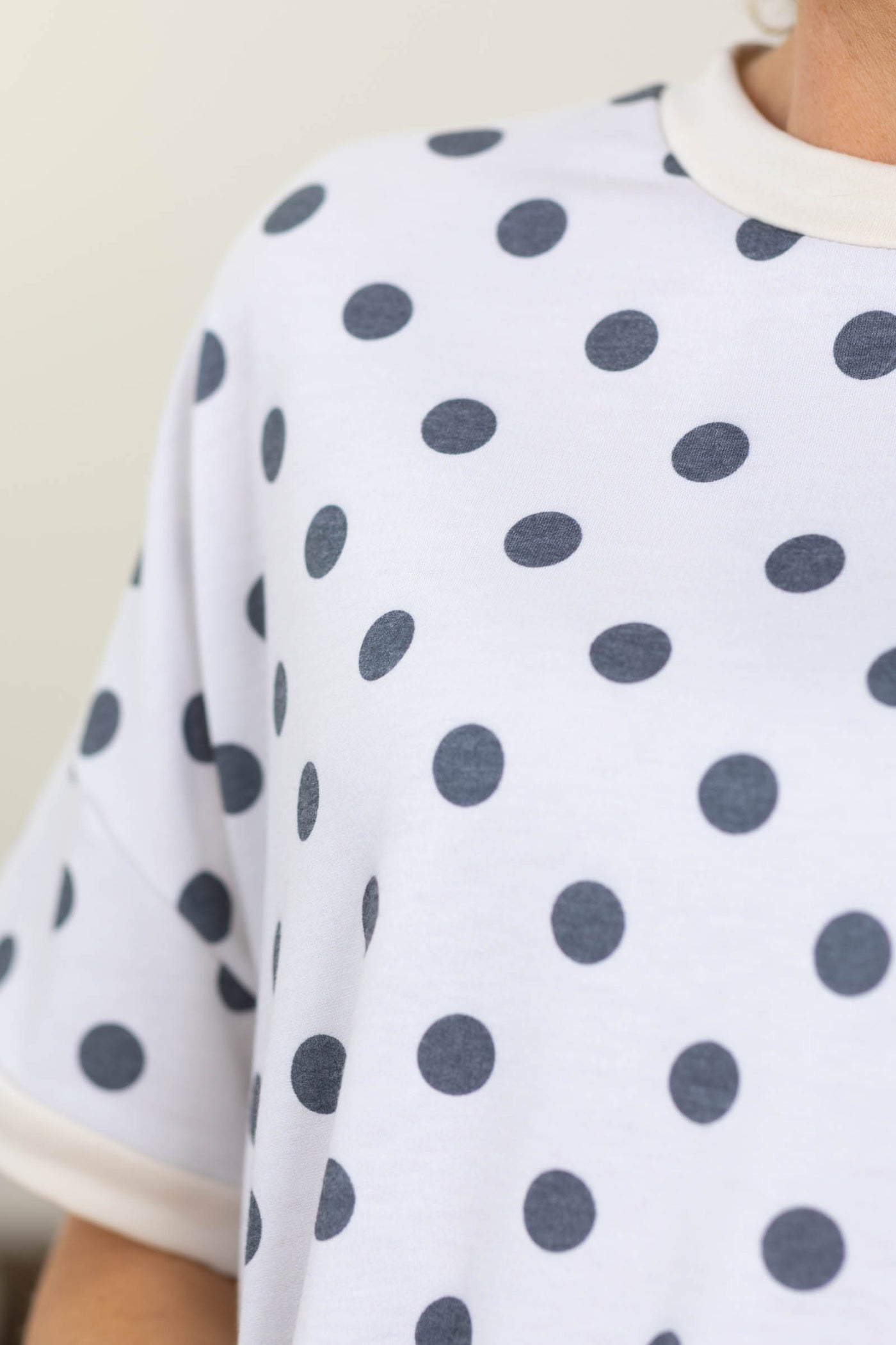 Ivory And Charcoal Polka Dot Knit Tee