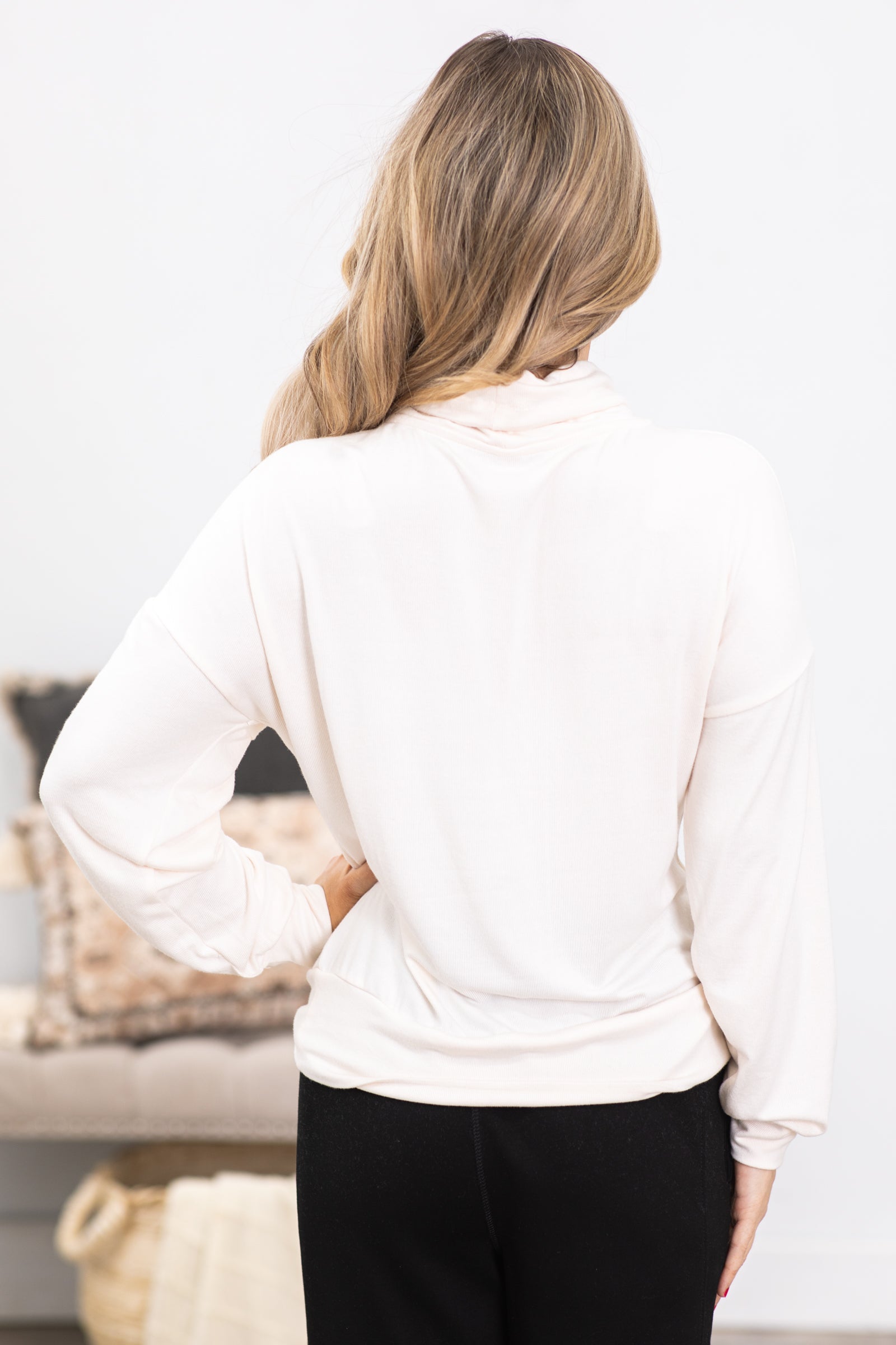 Ivory Brushed Cowl Neck Pullover Top